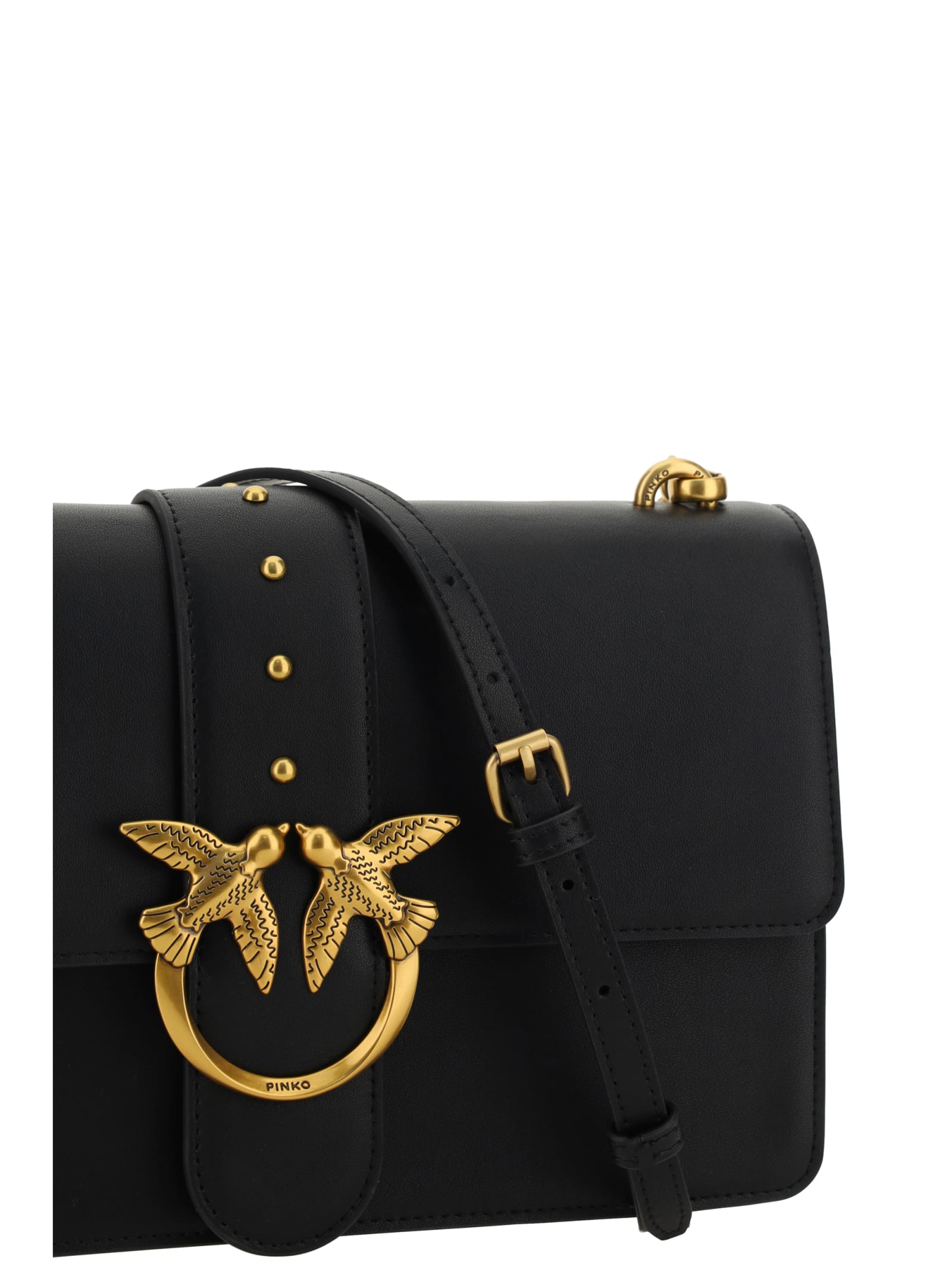 Shop Pinko Love One Classic Shoulder Bag In Nero/antique Gold