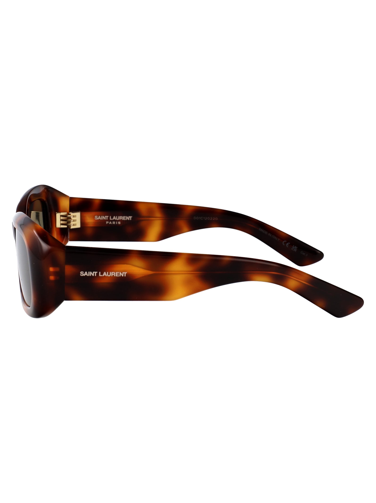 Saint Laurent Havana-havana-grey Recycled Acetate Sunglasses In Brown