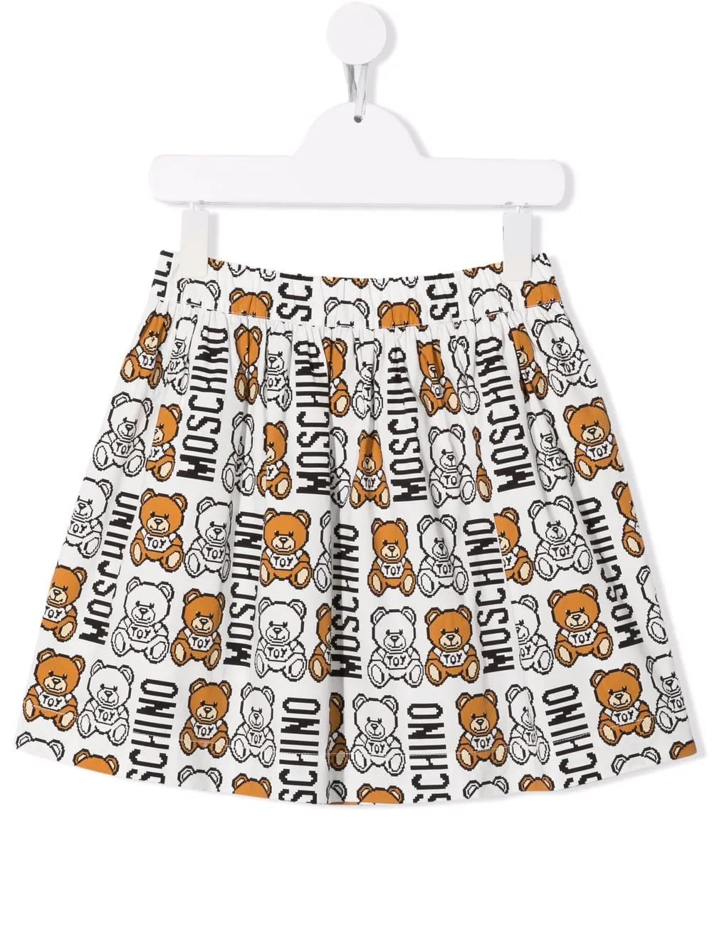 Moschino Kids White Skirt With All-over Logo And Pixelated Teddy Bear