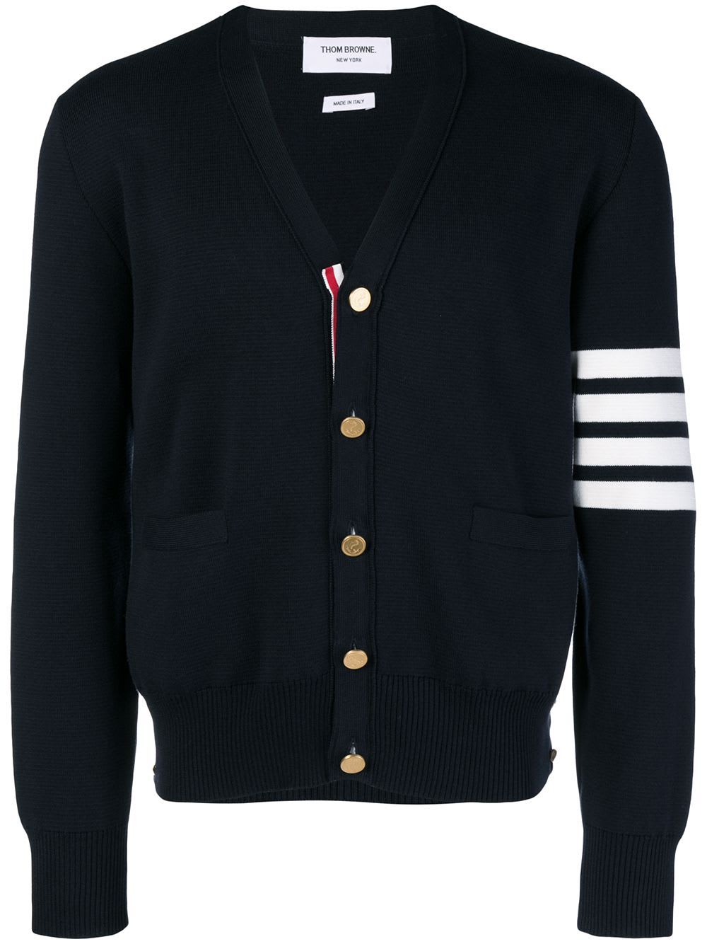 Shop Thom Browne Milano Stitch V Neck Cardigan In Cotton Crepe In Navy