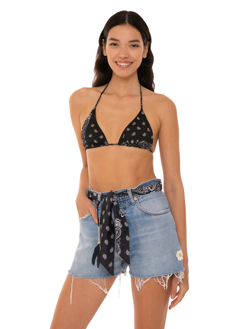 Shop Mc2 Saint Barth Woman Upcycled Denim Shorts With Embroidery In Blue