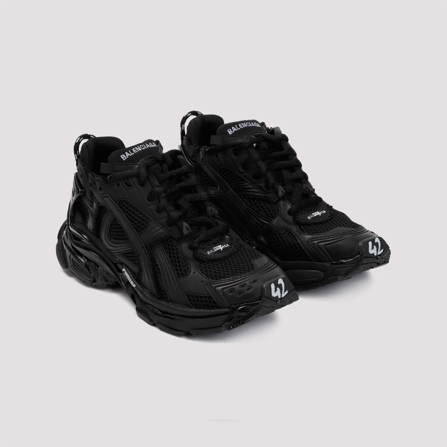 Balenciaga Men Runner Mesh And Leather Sneakers In Black