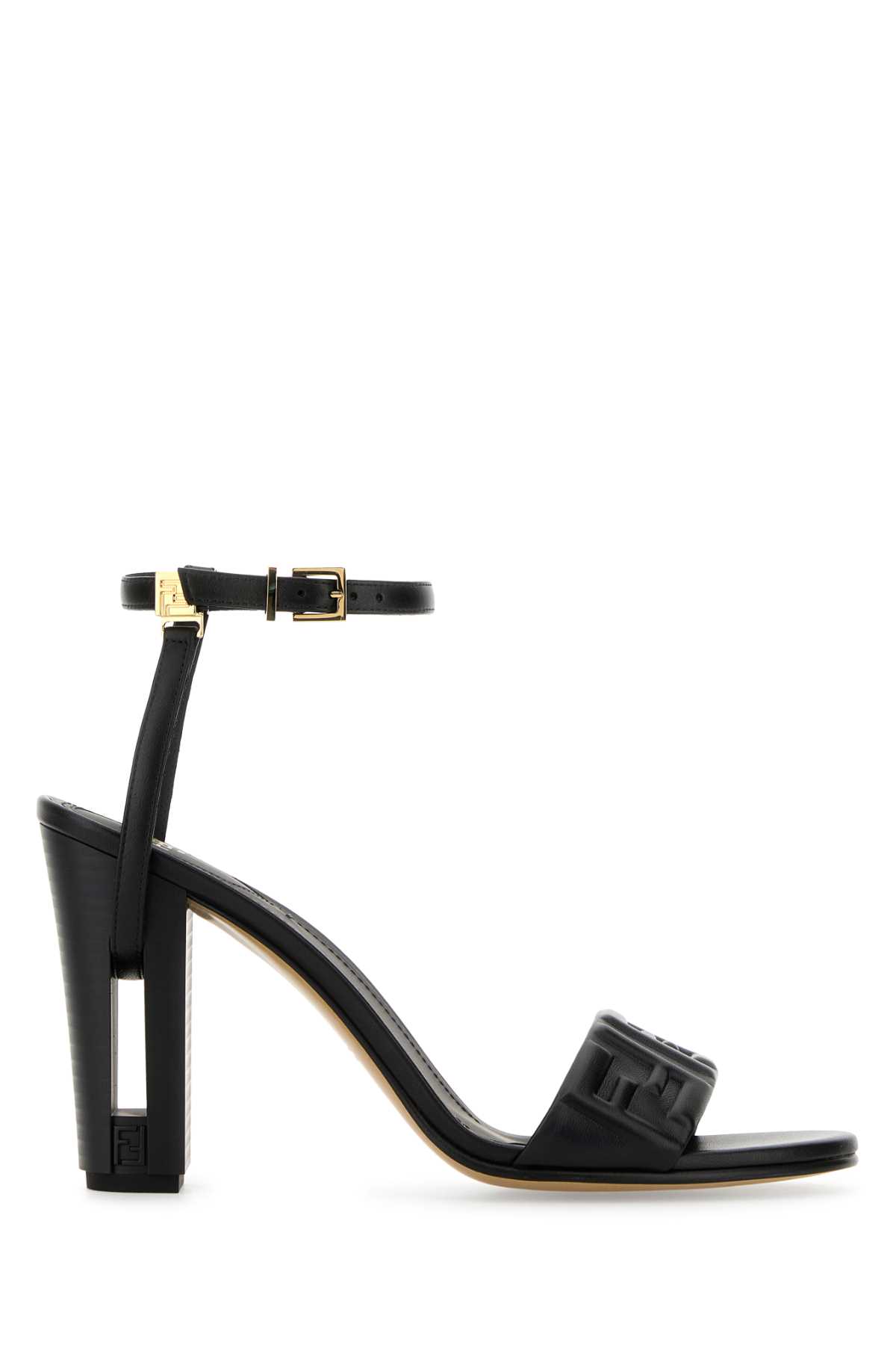 Shop Fendi Black Leather Delfina Sandals In Neronero