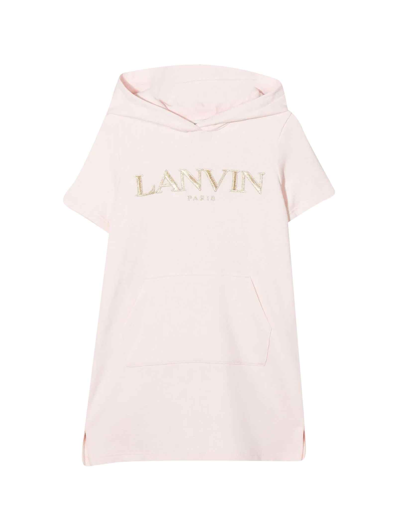 Lanvin Pink Girl Dress With Print And Hood