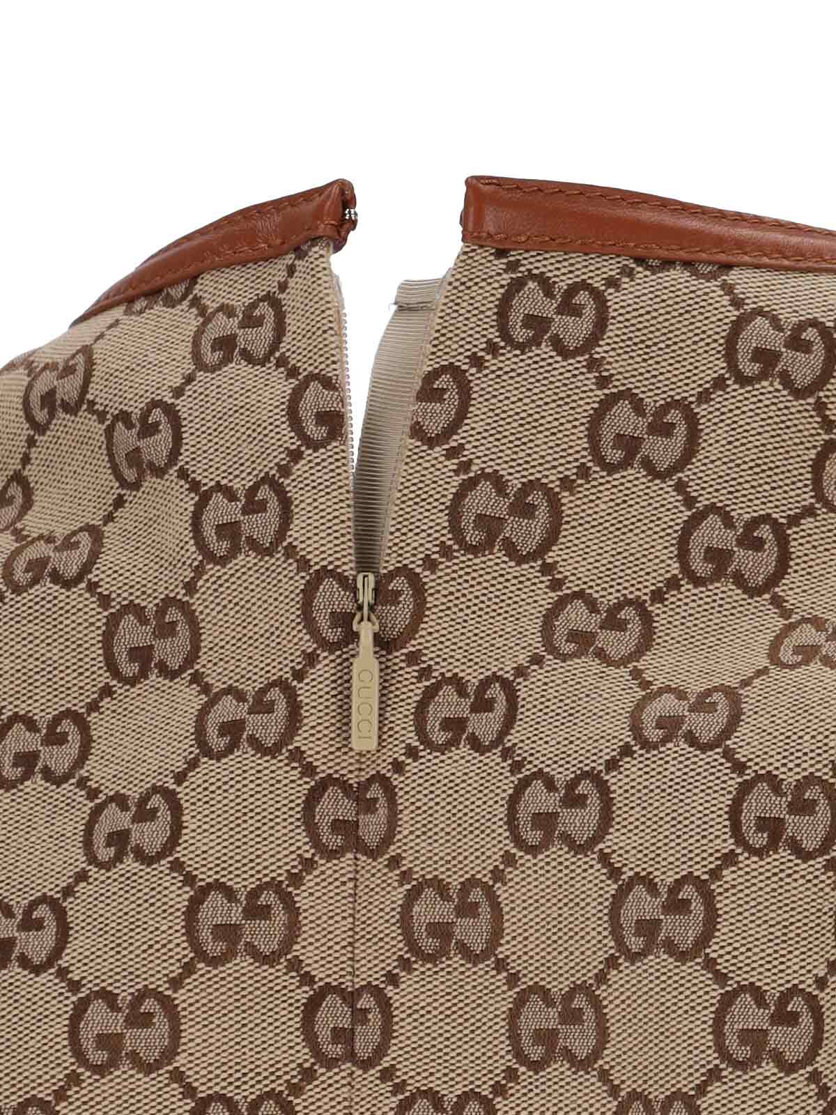 Gucci Cotton Blend Dress With All-over Gg Print In Brown