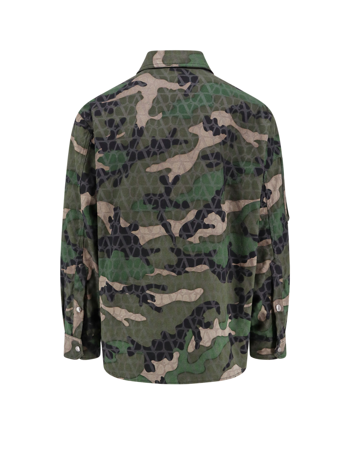 Valentino Men Cotton Jacket With Camouflage Motif In Green