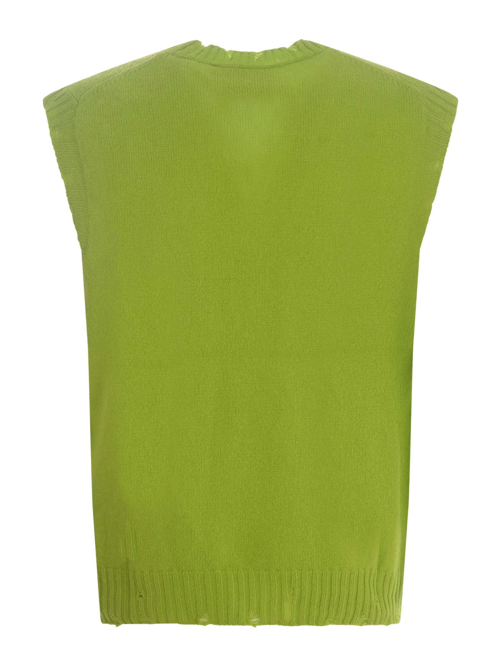 Shop Amaranto Gilet  In Wool And Cashmere Blend In Verde Acido