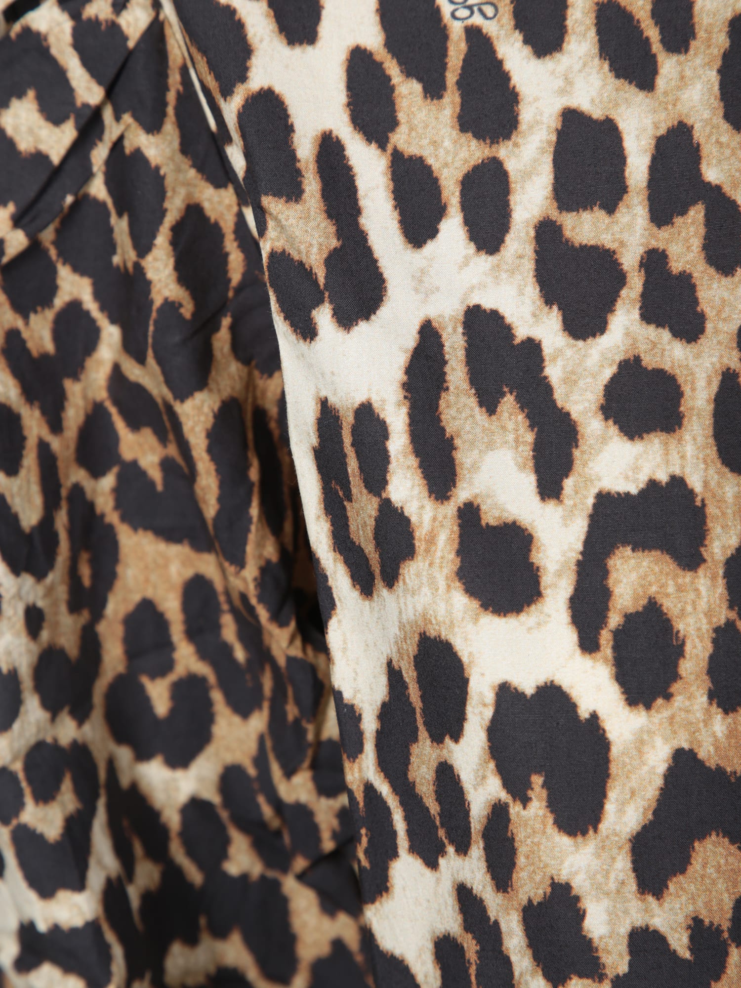 Ganni Multicolor Blouse With Front Tie Closure And All-over Leopard Motif In Cotton Woman In Brown