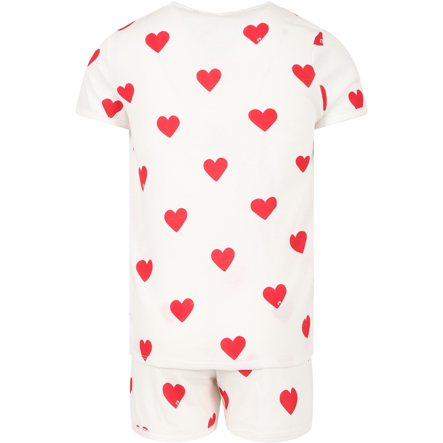 Shop Petit Bateau White Pajamas For Girl With Logoed Hearts