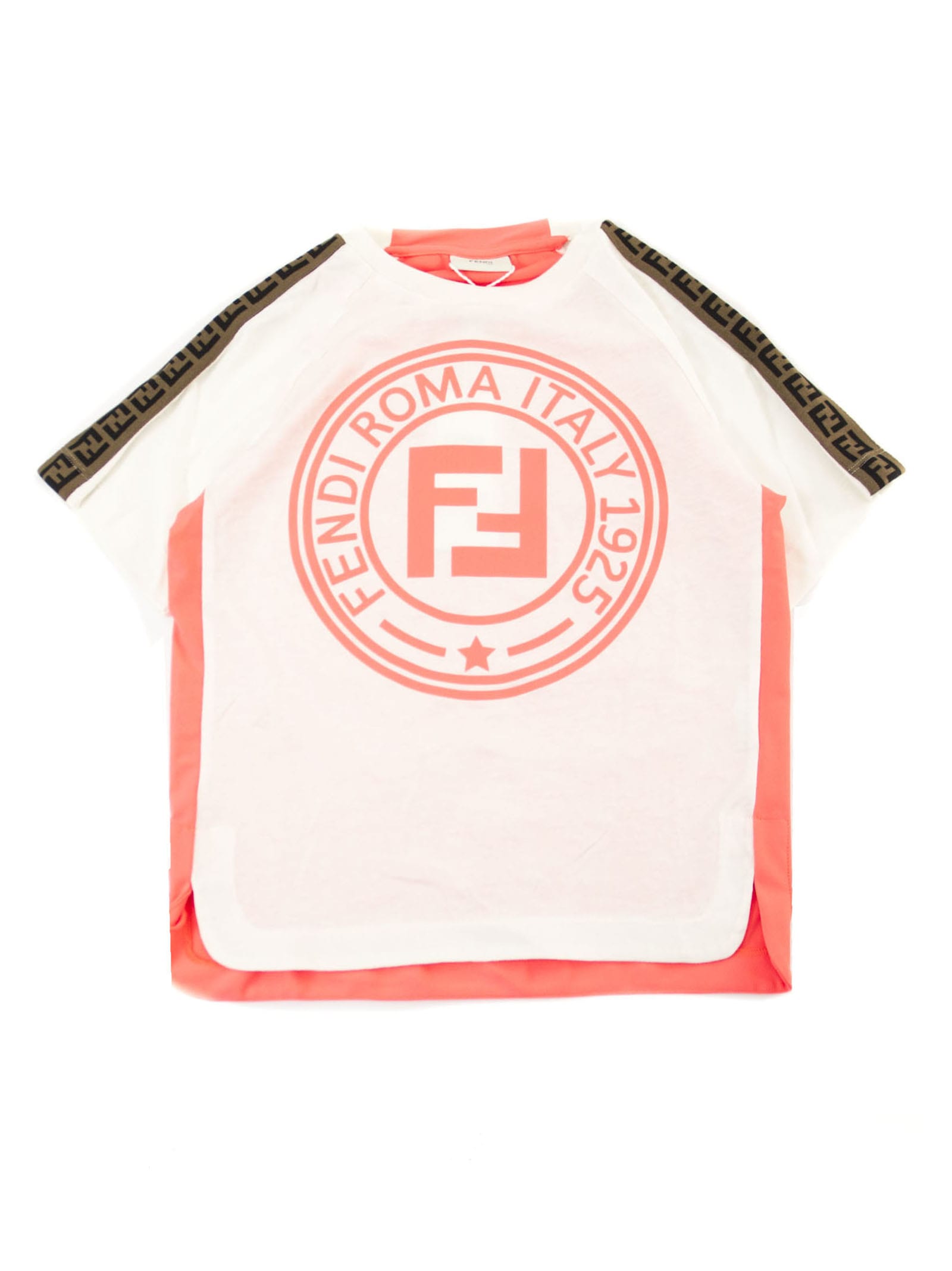 Fendi White And Orange Ff Logo T-shirt