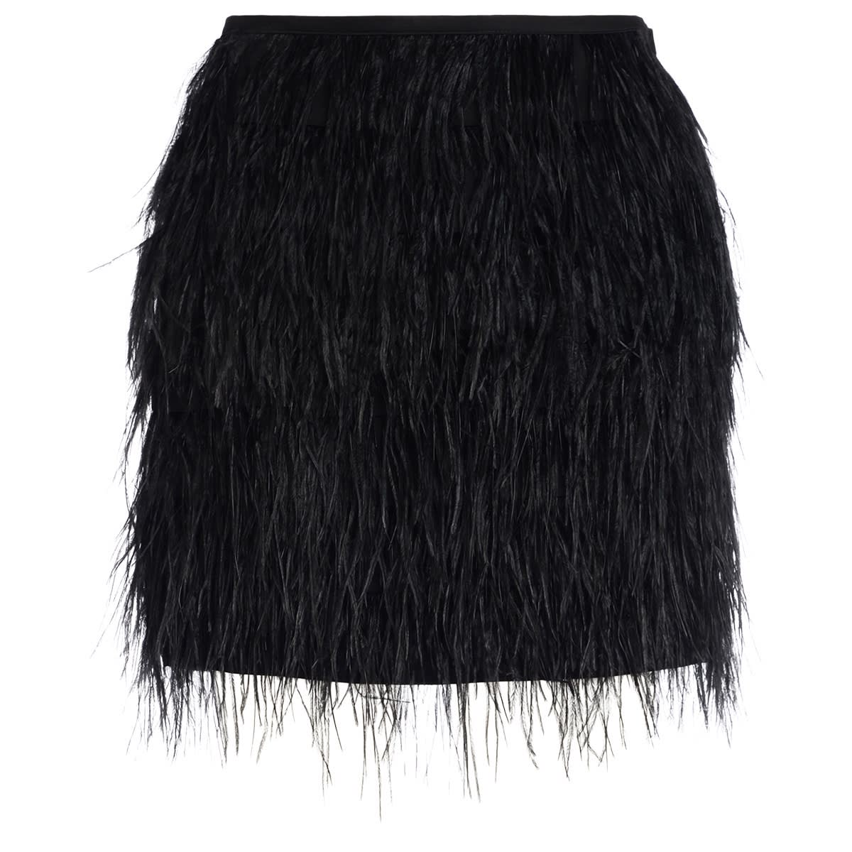 Twinset Black Satin Miniskirt With Feathers