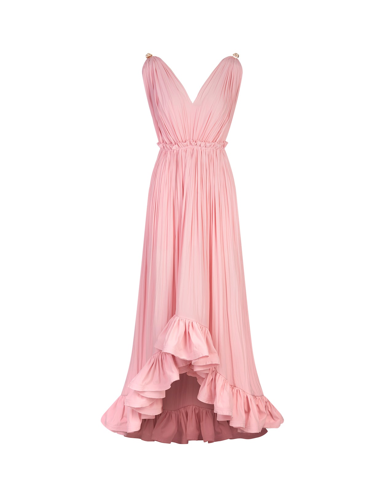 Pink Long Dress With Ruffles