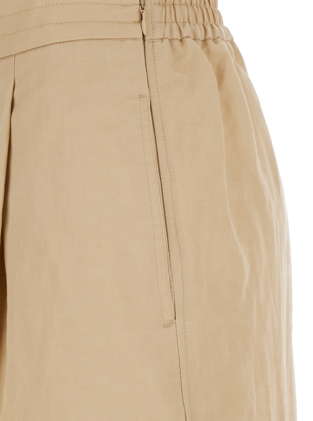 TWINSET BEIGE PALAZZO PANTS WITH ELASTIC WAIST AND LOGO PLAQUE ON THE BACK IN WOOL BLEND WOMAN