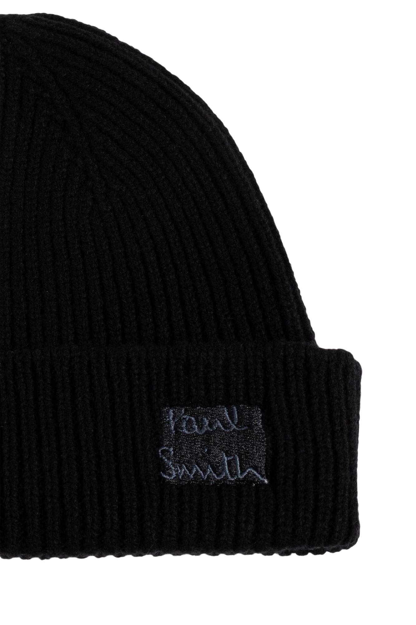 Paul Smith Ribbed Texture Hat Folded Cuff In Black