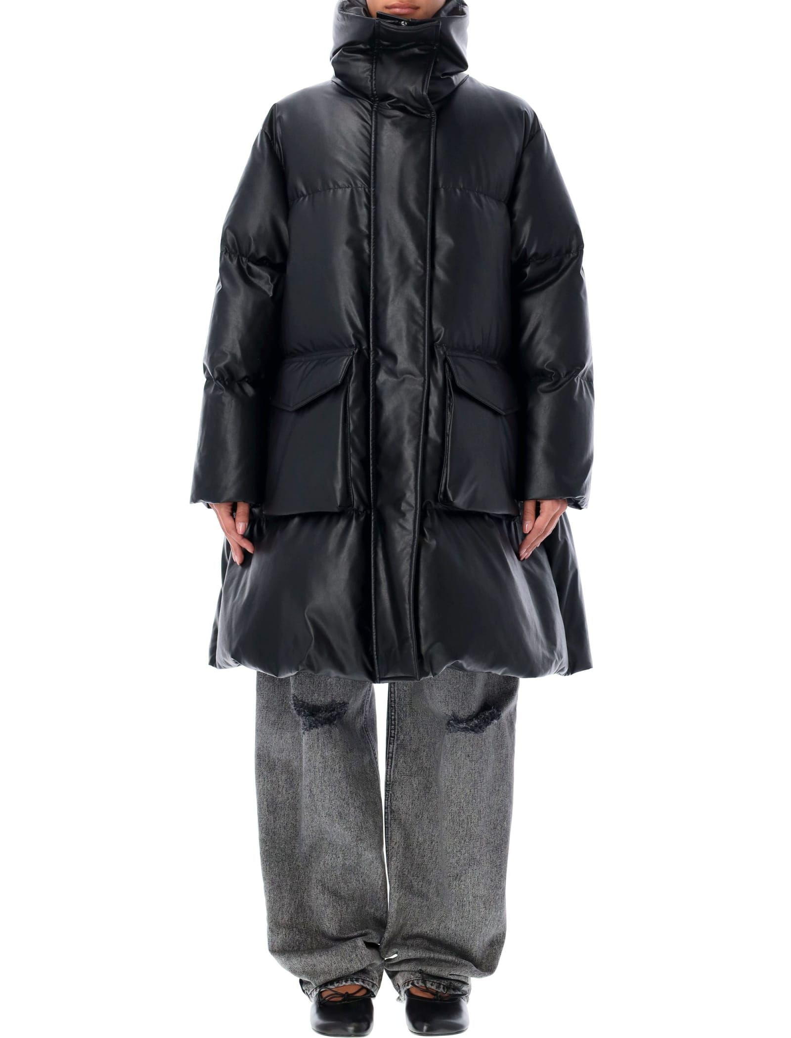 Shop Mm6 Maison Margiela Long Downjacket Eco Leather In Black