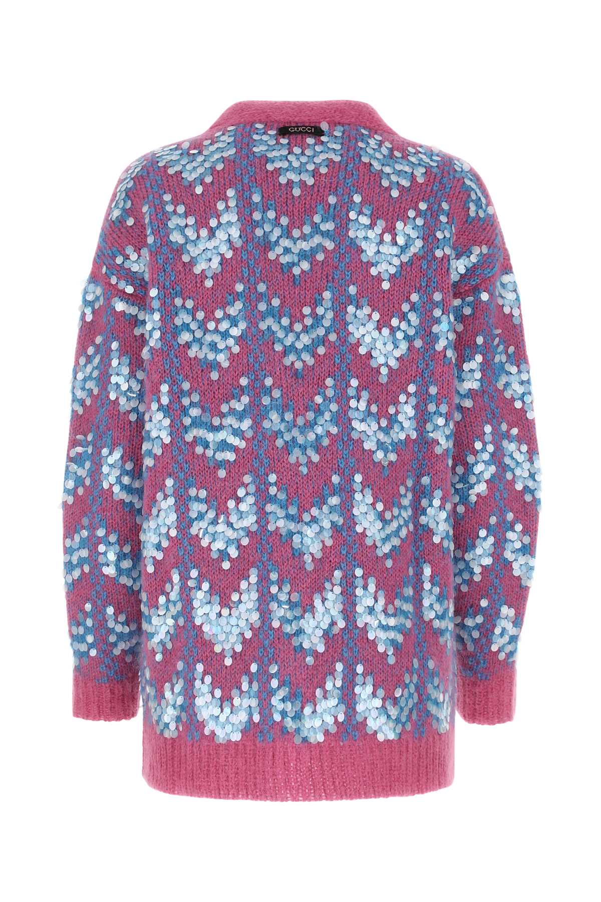Gucci Chevron Mohair Wool Cardigan With Sequins In Multicolor