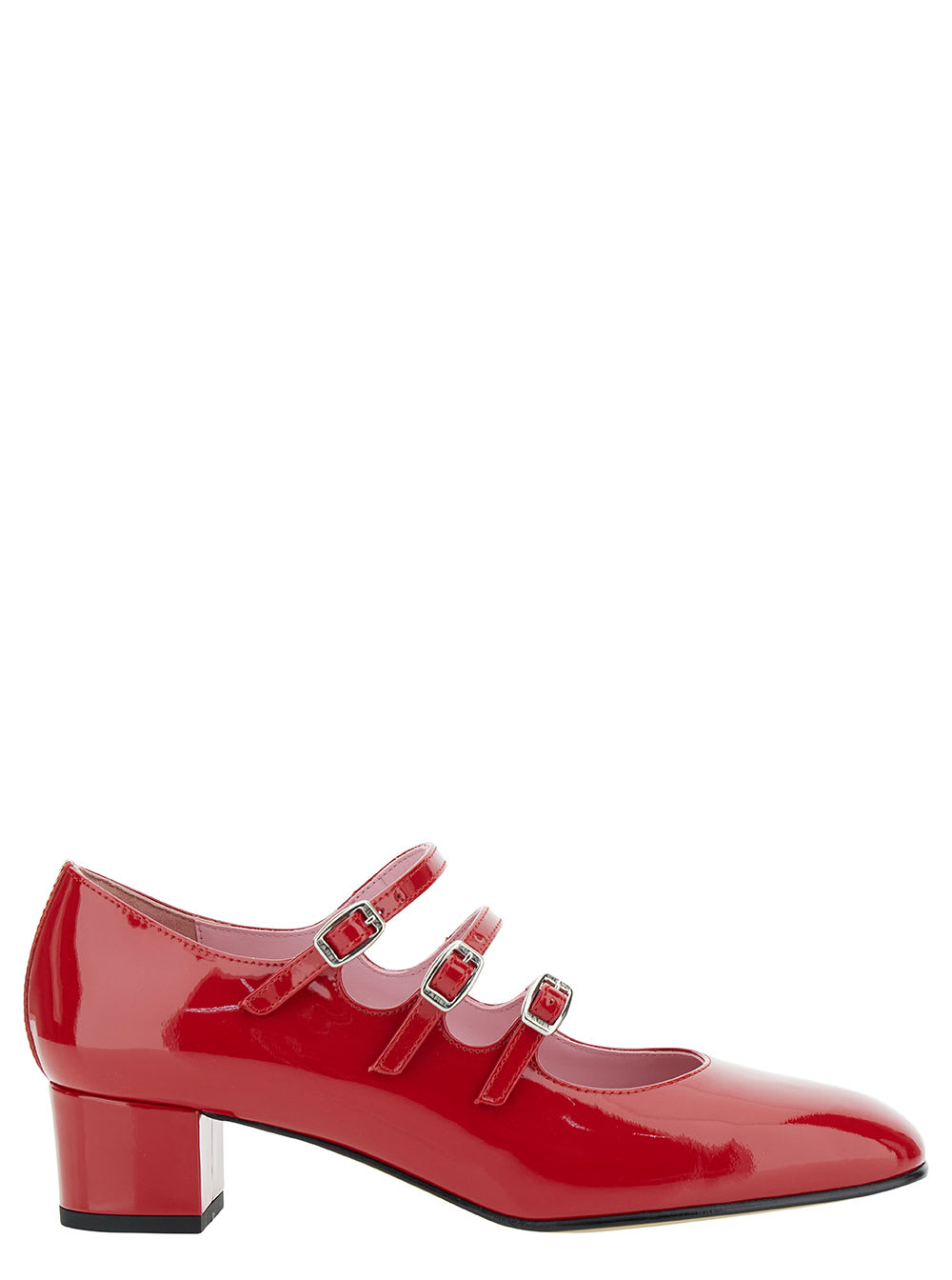 kina Red Mary Janes With Straps And Block Heel In Patent Leather Woman