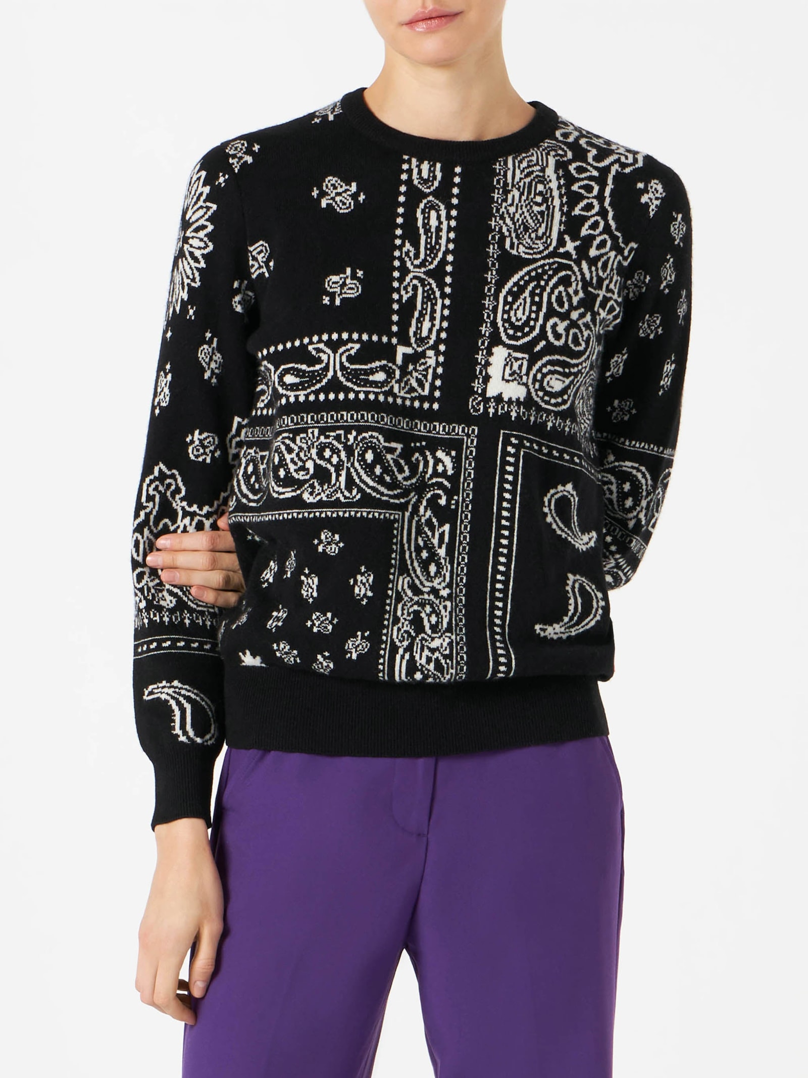 MC2 Saint Barth Woman Sweater Blended Cashmere Black Bandana Pattern