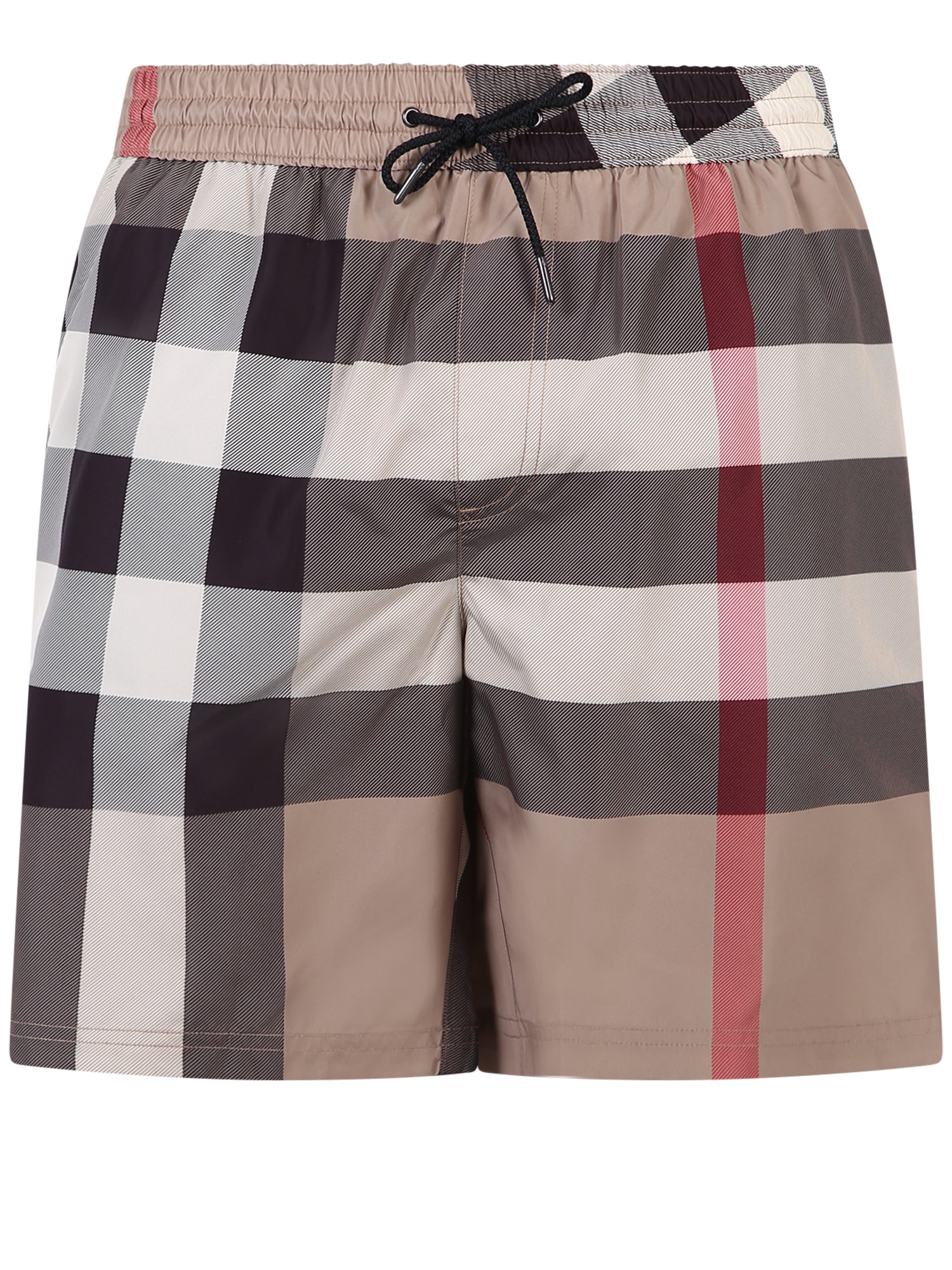 Shop Burberry Checked Swim Shorts In Beige