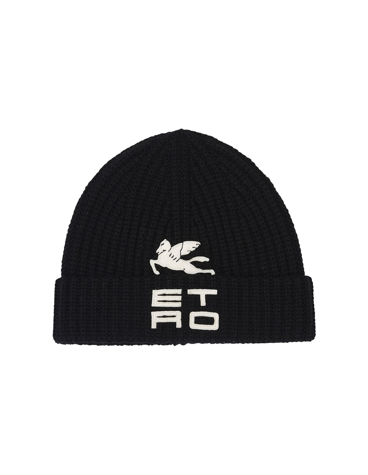 Woman Black Knit Hat With Etro Cube Logo