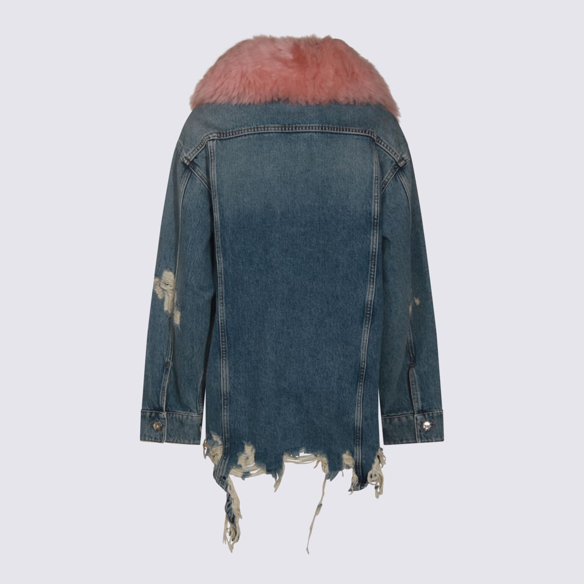 Blumarine Longline Jacket With Distressed Finish And Chest Pockets In Blue