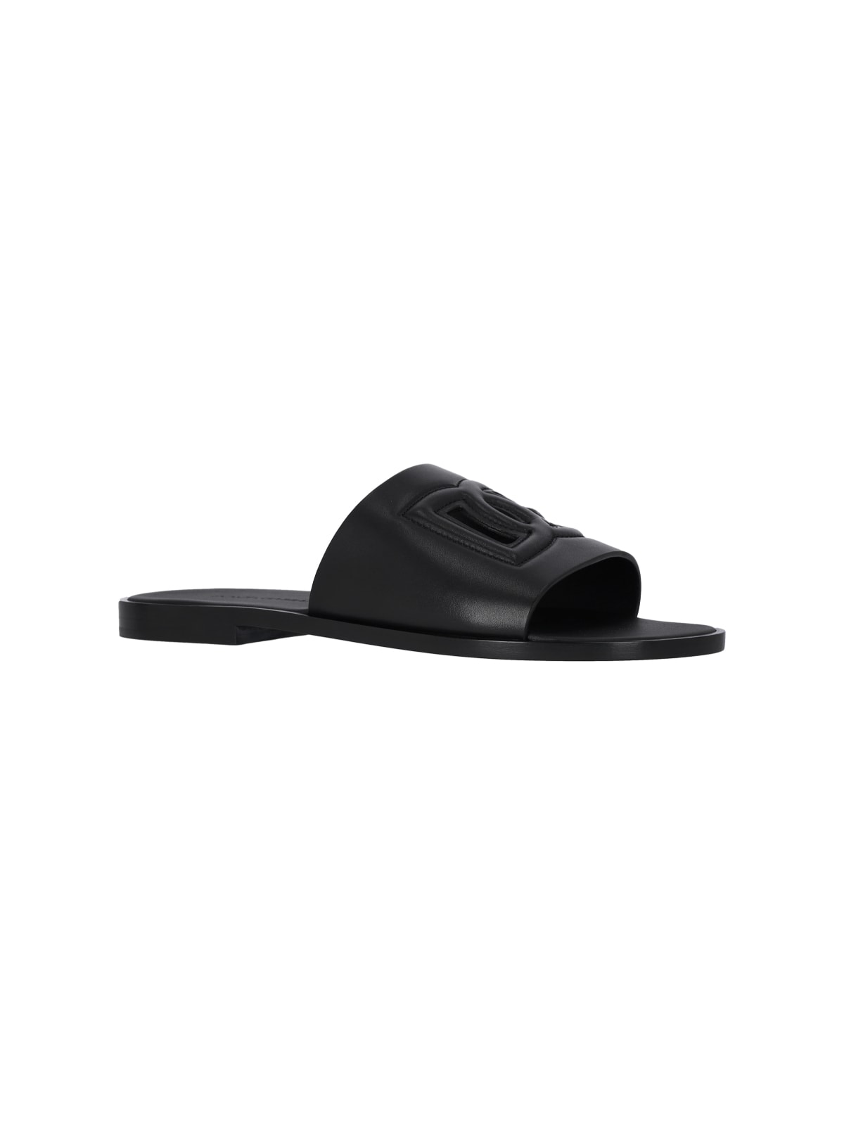 Shop Dolce & Gabbana Slide Leather Sandals In Black