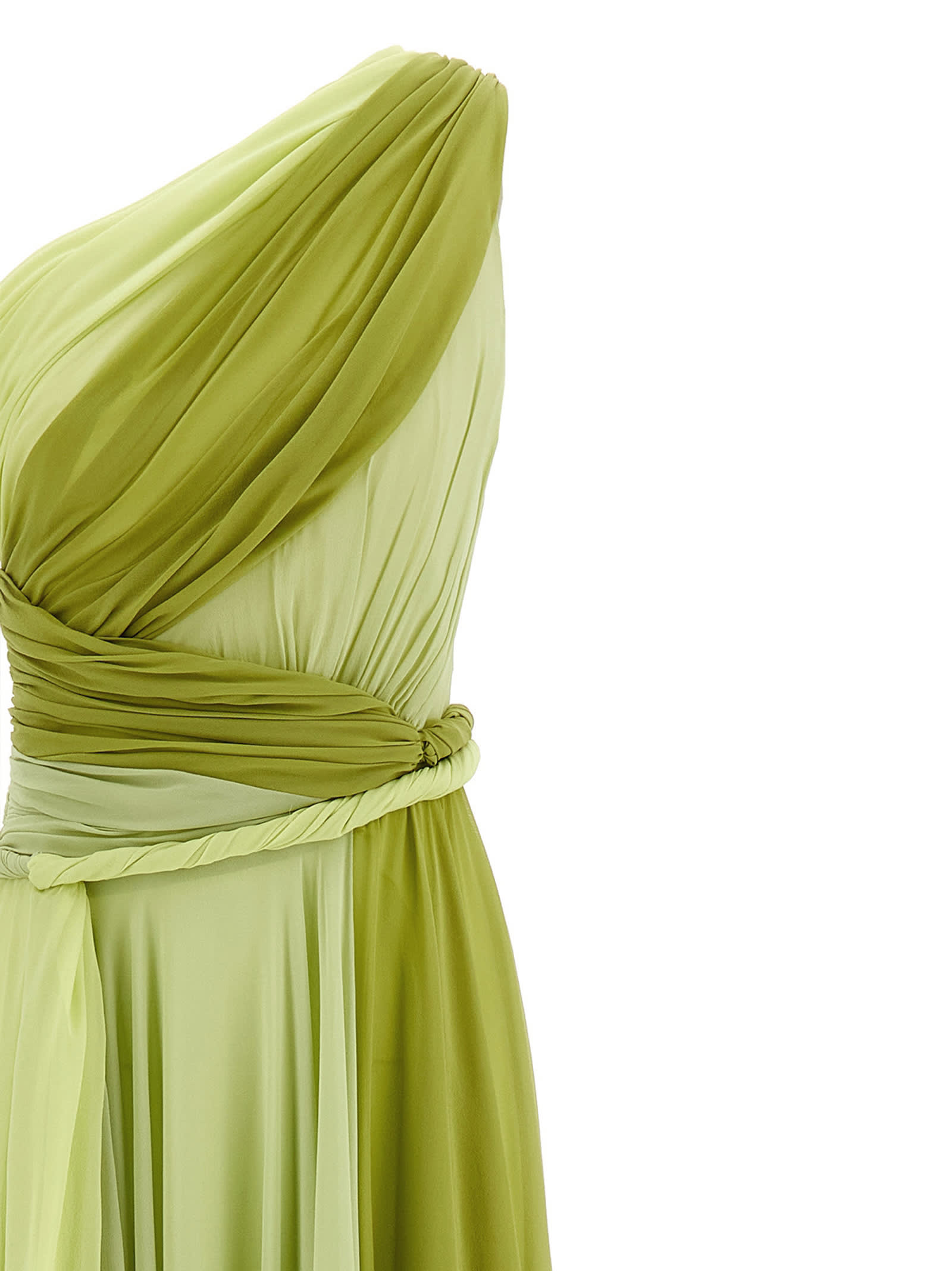 Giambattista Valli One-shoulder Silk Maxi Dress With Torch Detail In Green