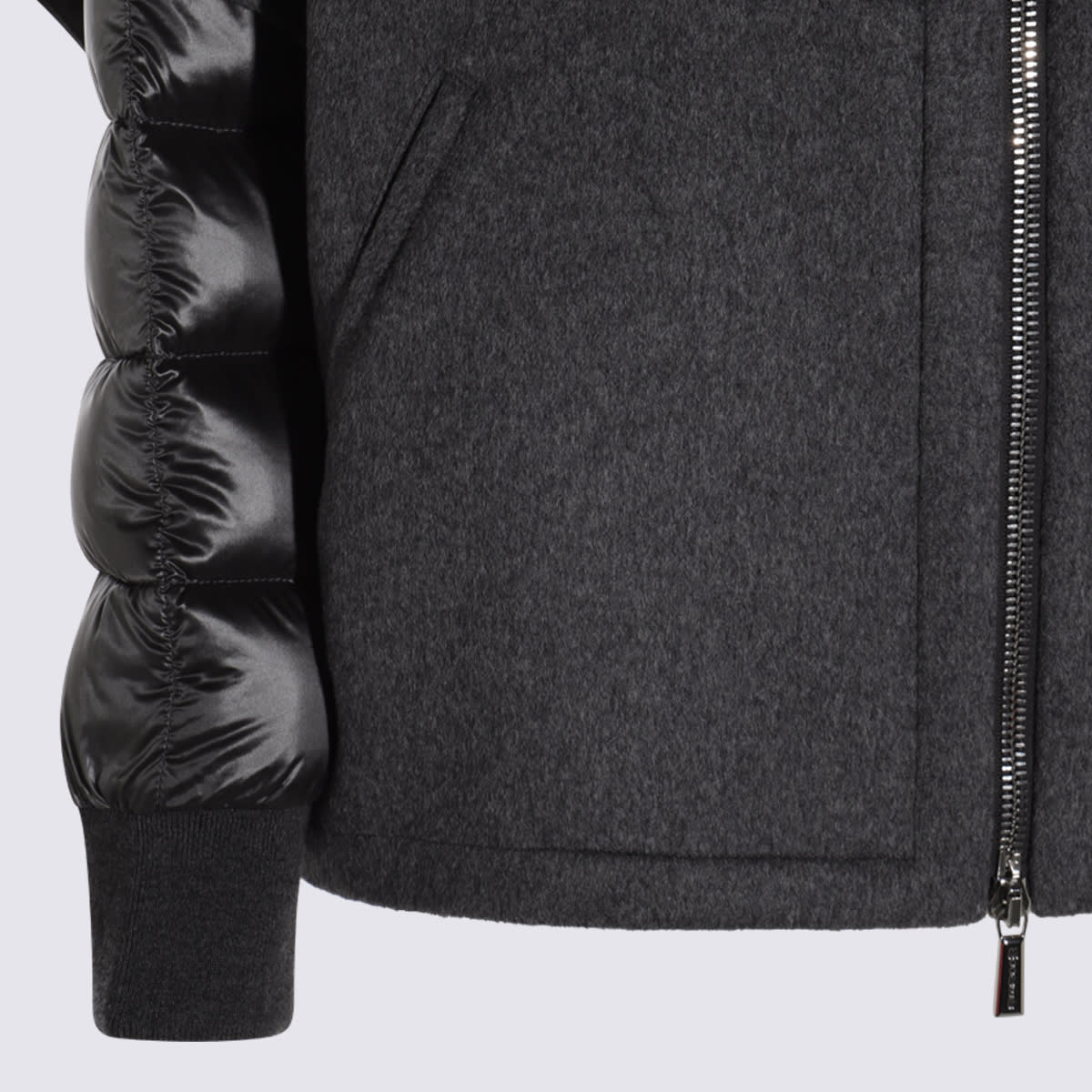 Moorer Hooded Jackets With Fur Trim And Quilted Sleeves In Gray