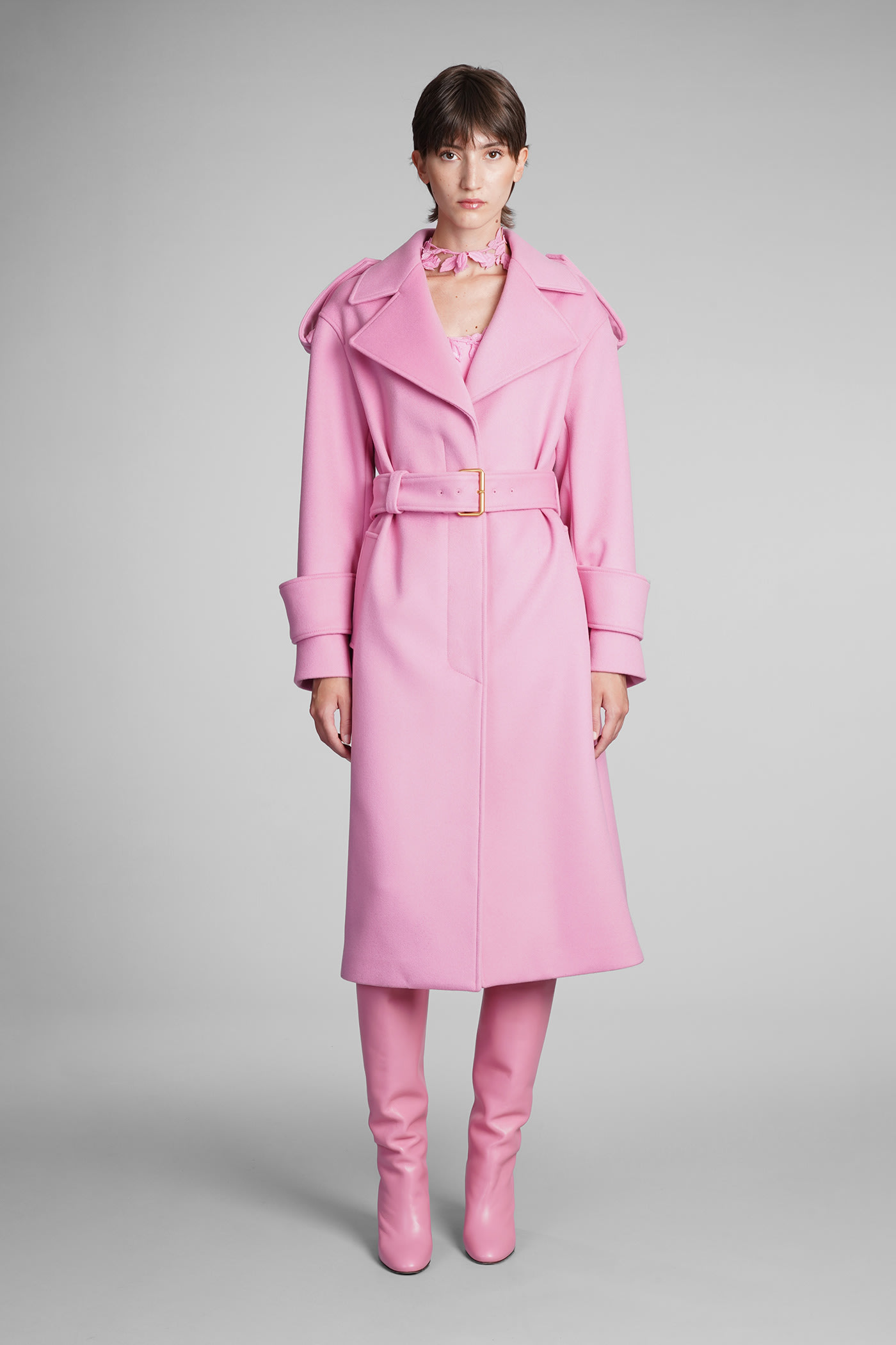 Blumarine Coat In Rose-pink Wool