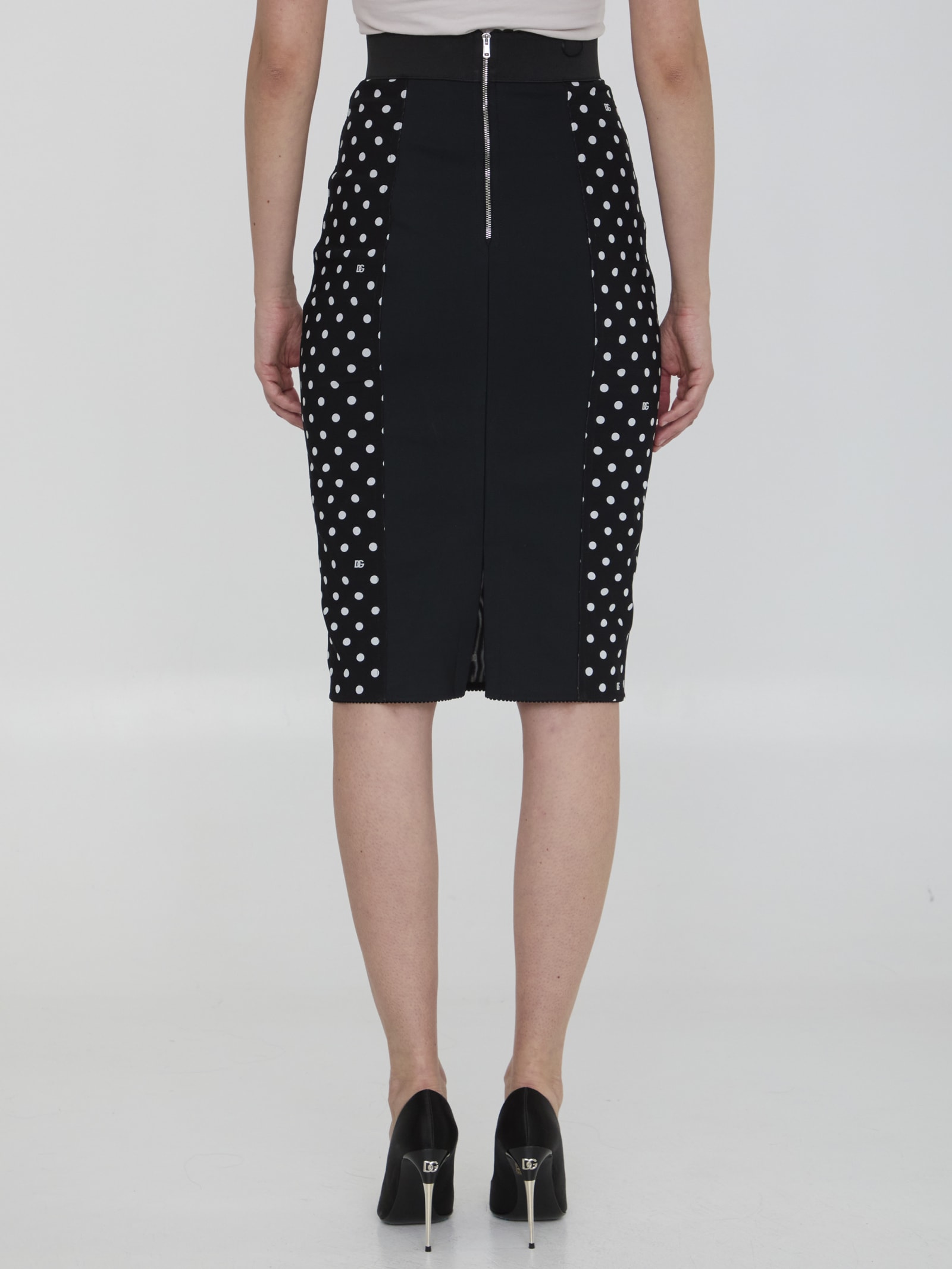Shop Dolce & Gabbana Skirt With Polka-dot Print In Black