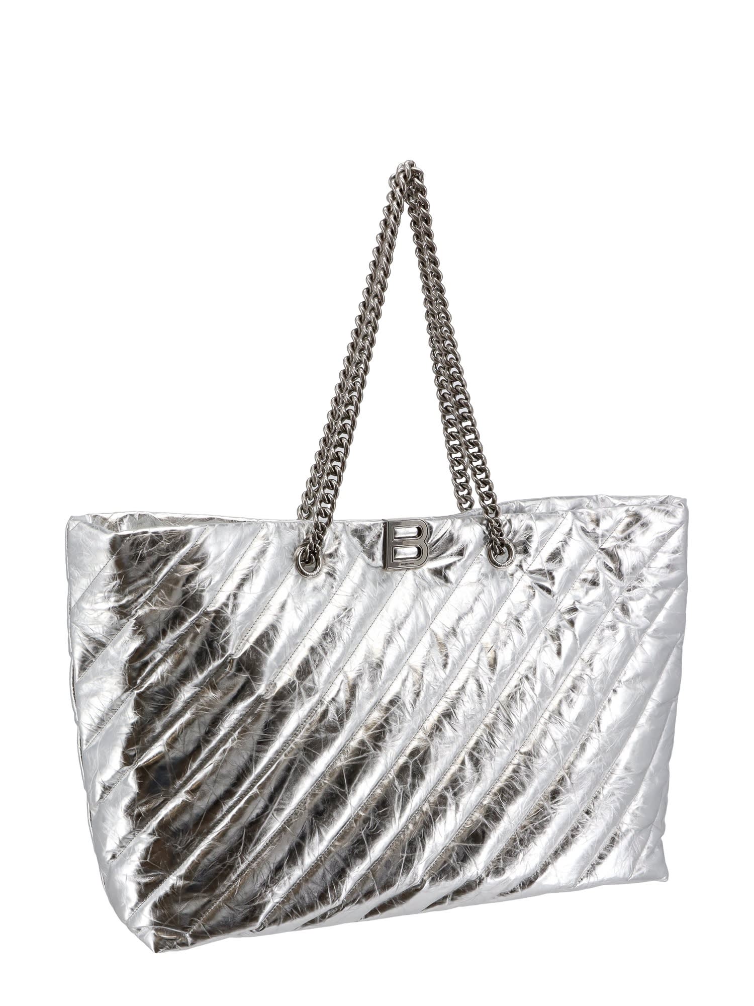 Shop Balenciaga All Crush Shoulder Bag In Silver