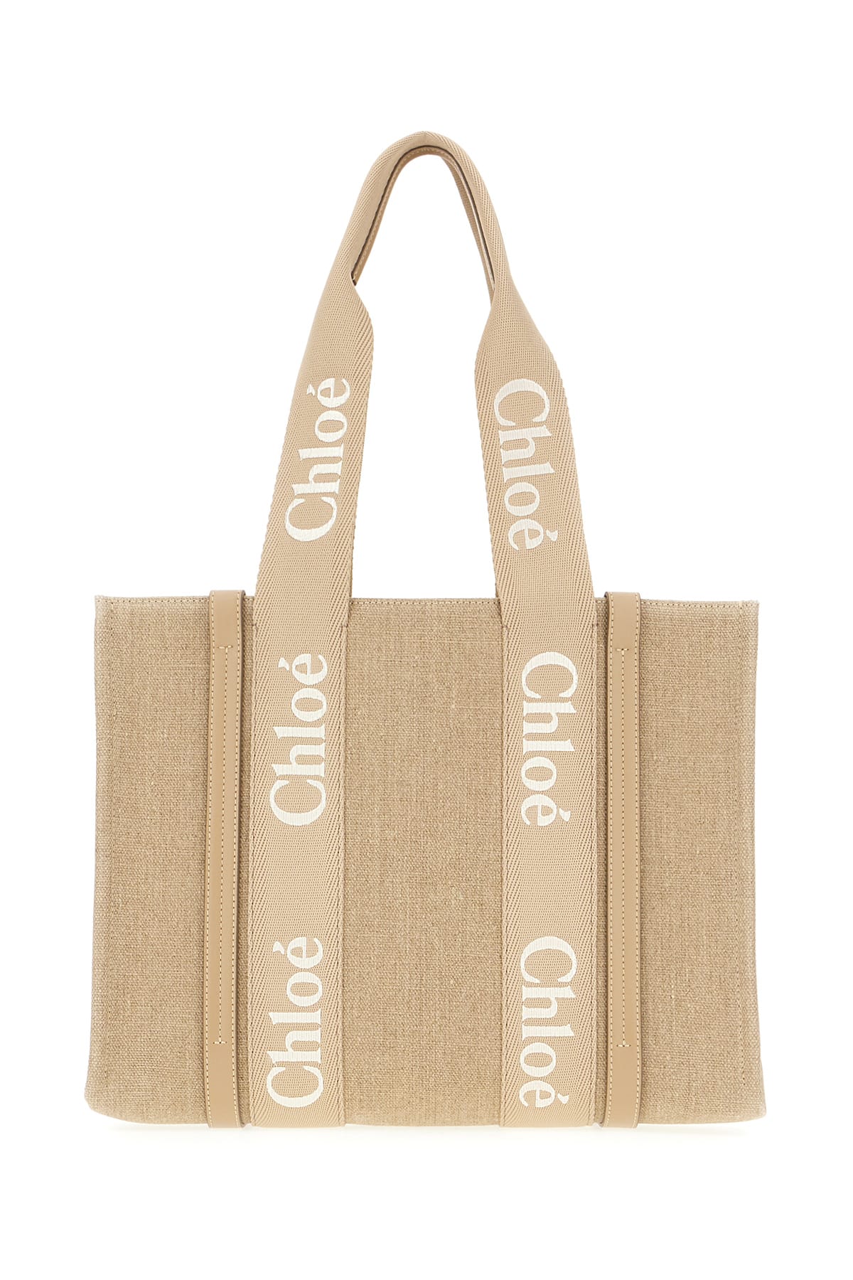 Chloé Cappuccino Linen Large Woody Shopping Bag