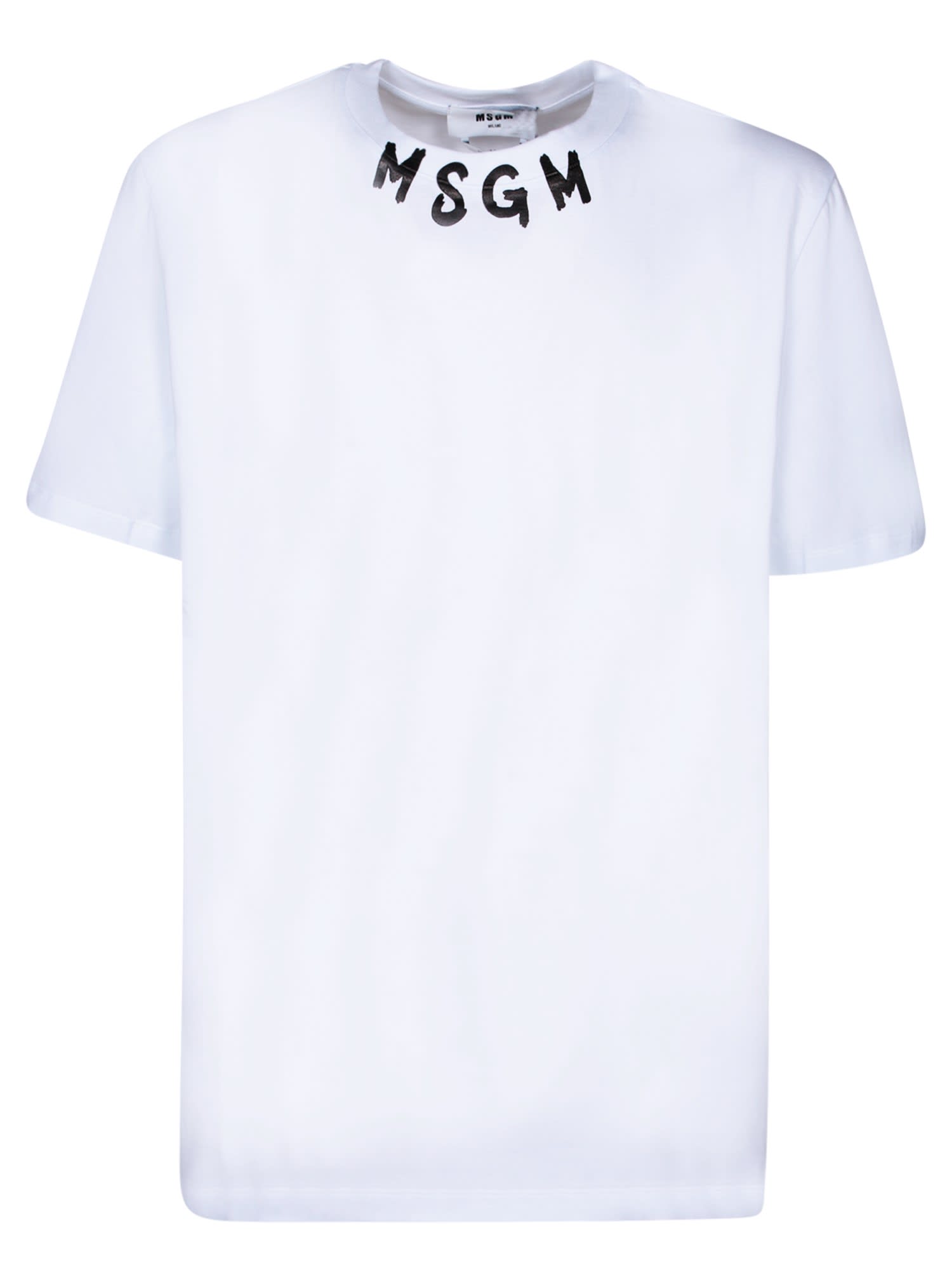 Shop Msgm Logo Black Brushed T-shirt In White