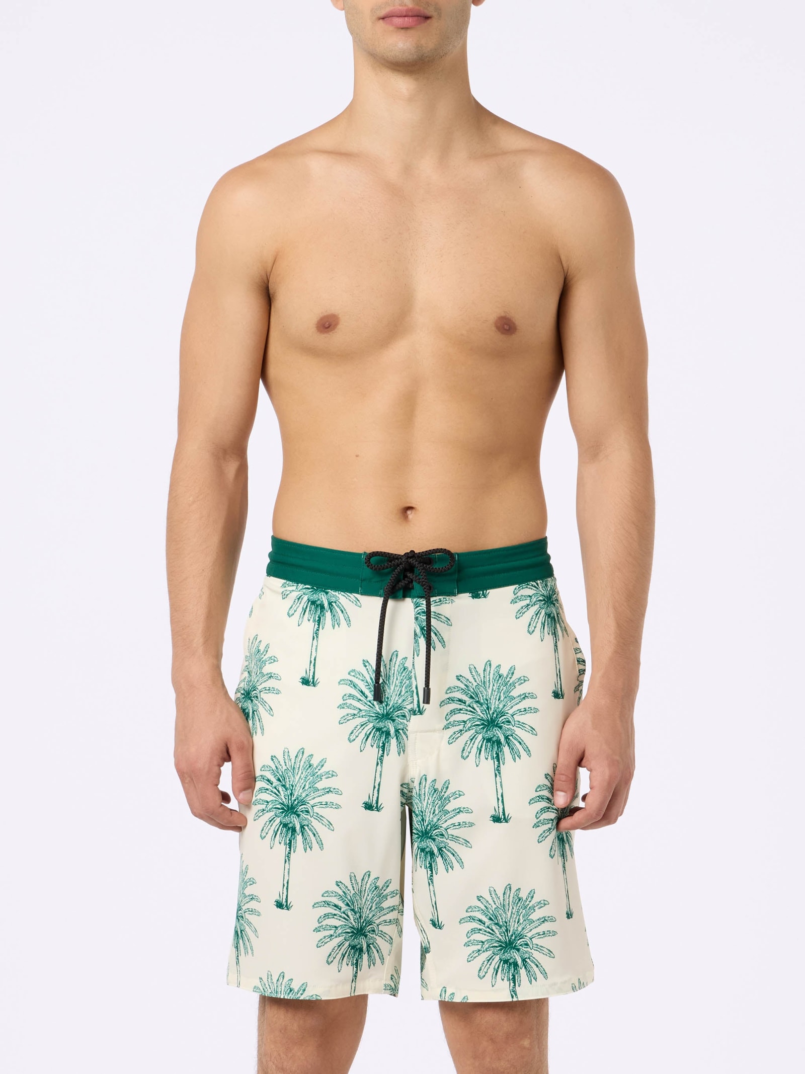 MC2 SAINT BARTH LONG STRETCH COMFORT SURF SWIM SHORTS WITH PALM PRINT