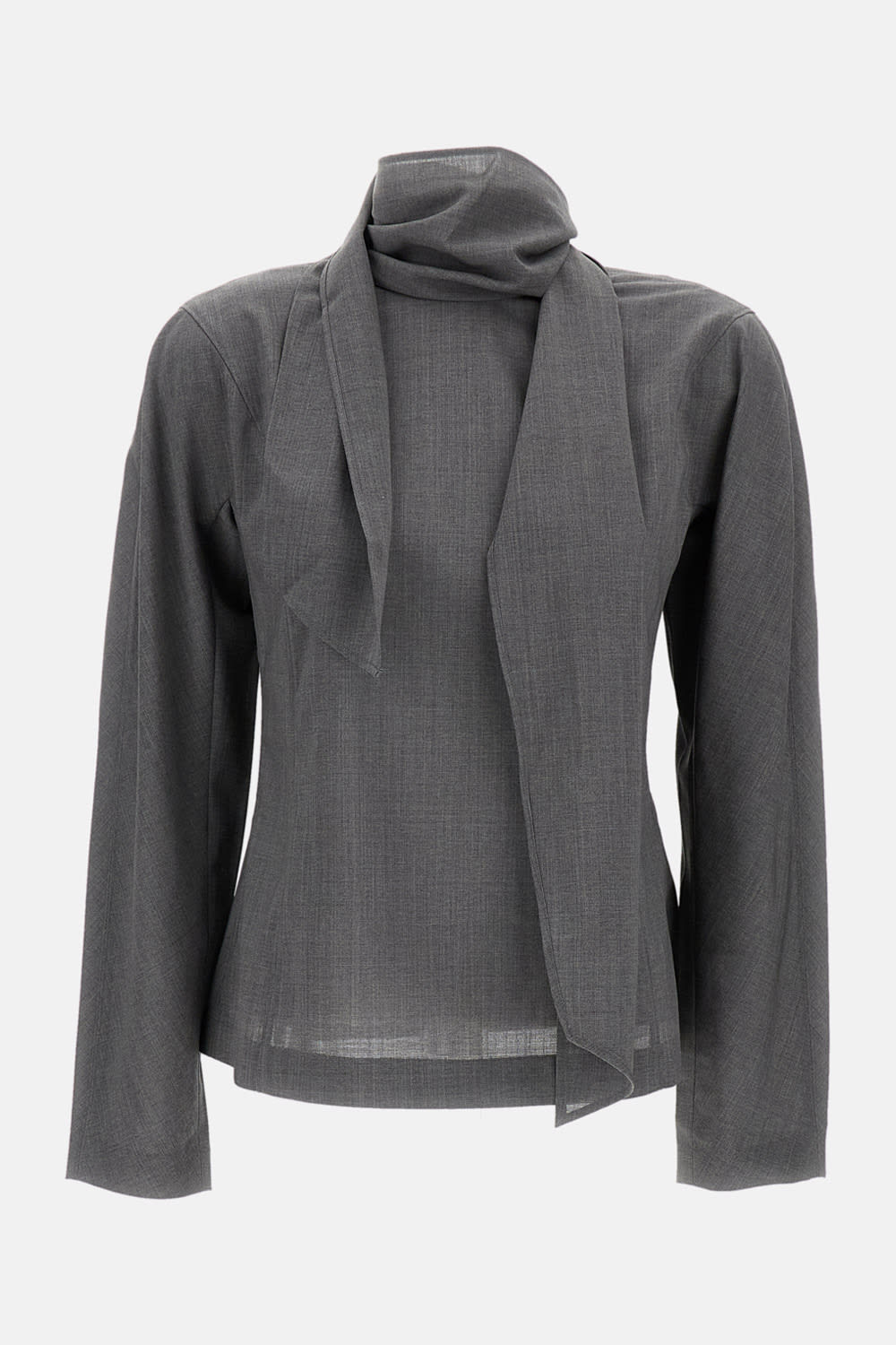 Jacquemus Long Sleeve Shirt With Shawl And Tie Detail In Gray