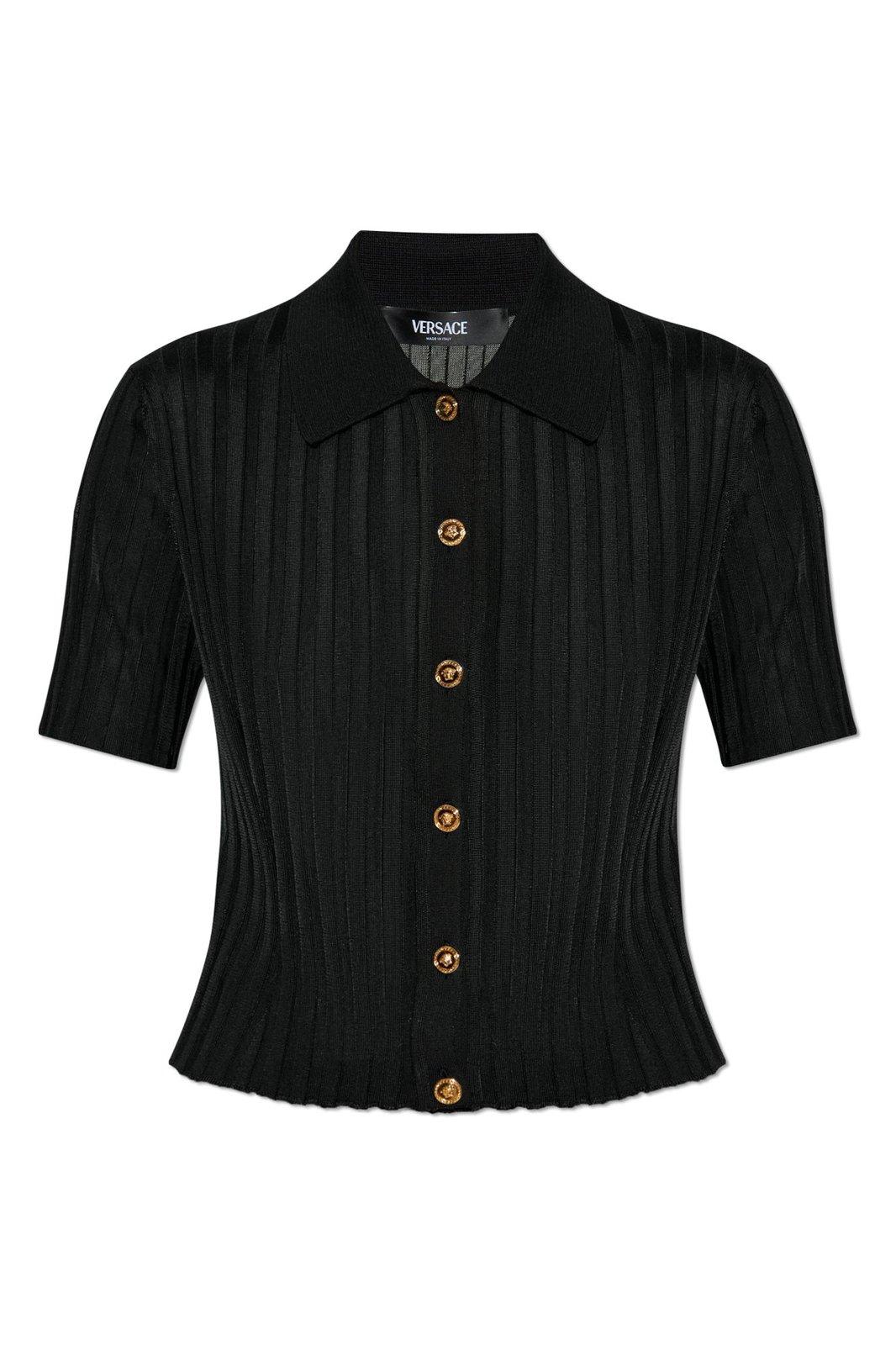 Short-sleeved Button-up Knitted Shirt