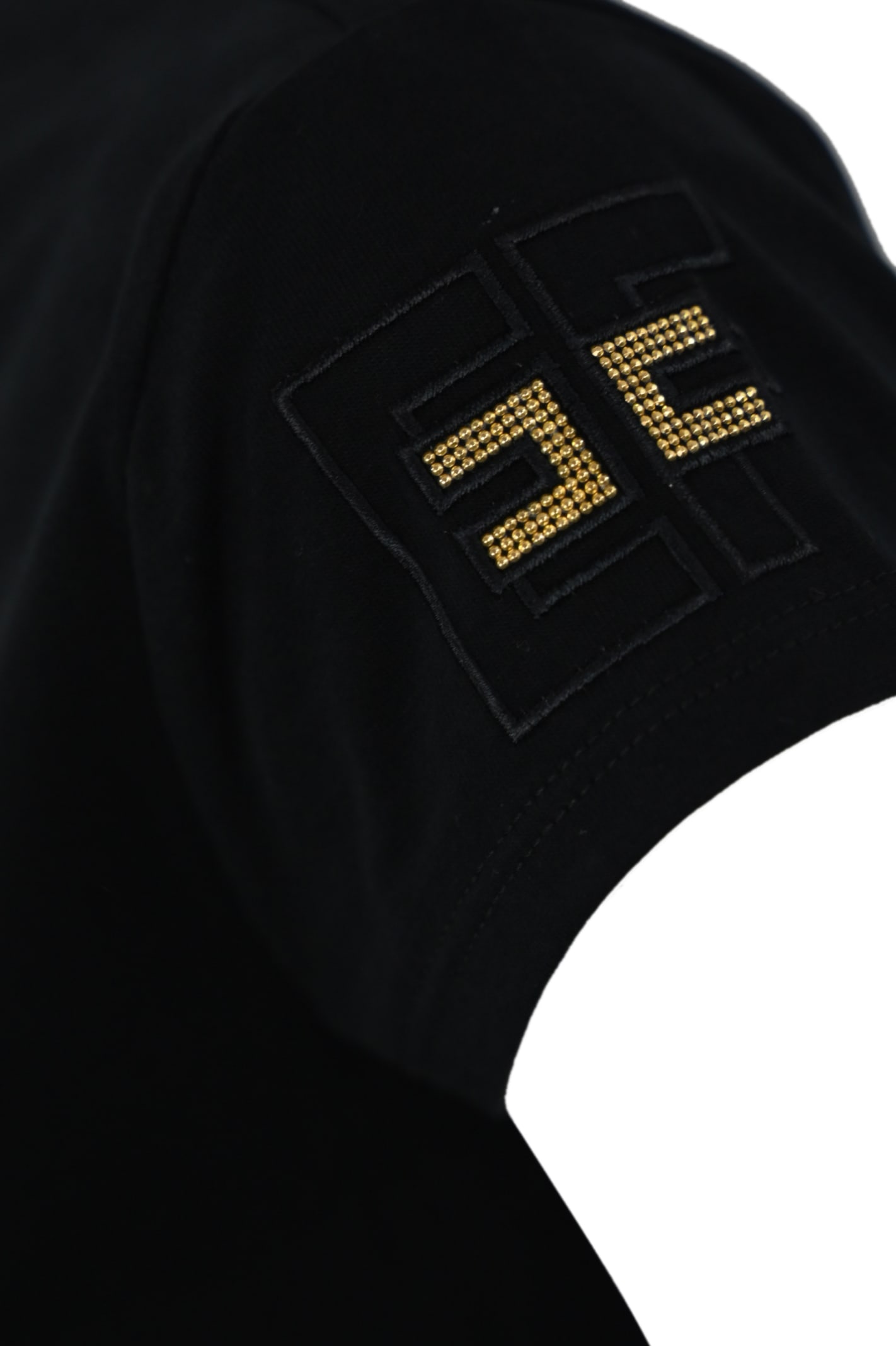 Shop Elisabetta Franchi Jersey T-shirt With Embroidered Logo In Nero