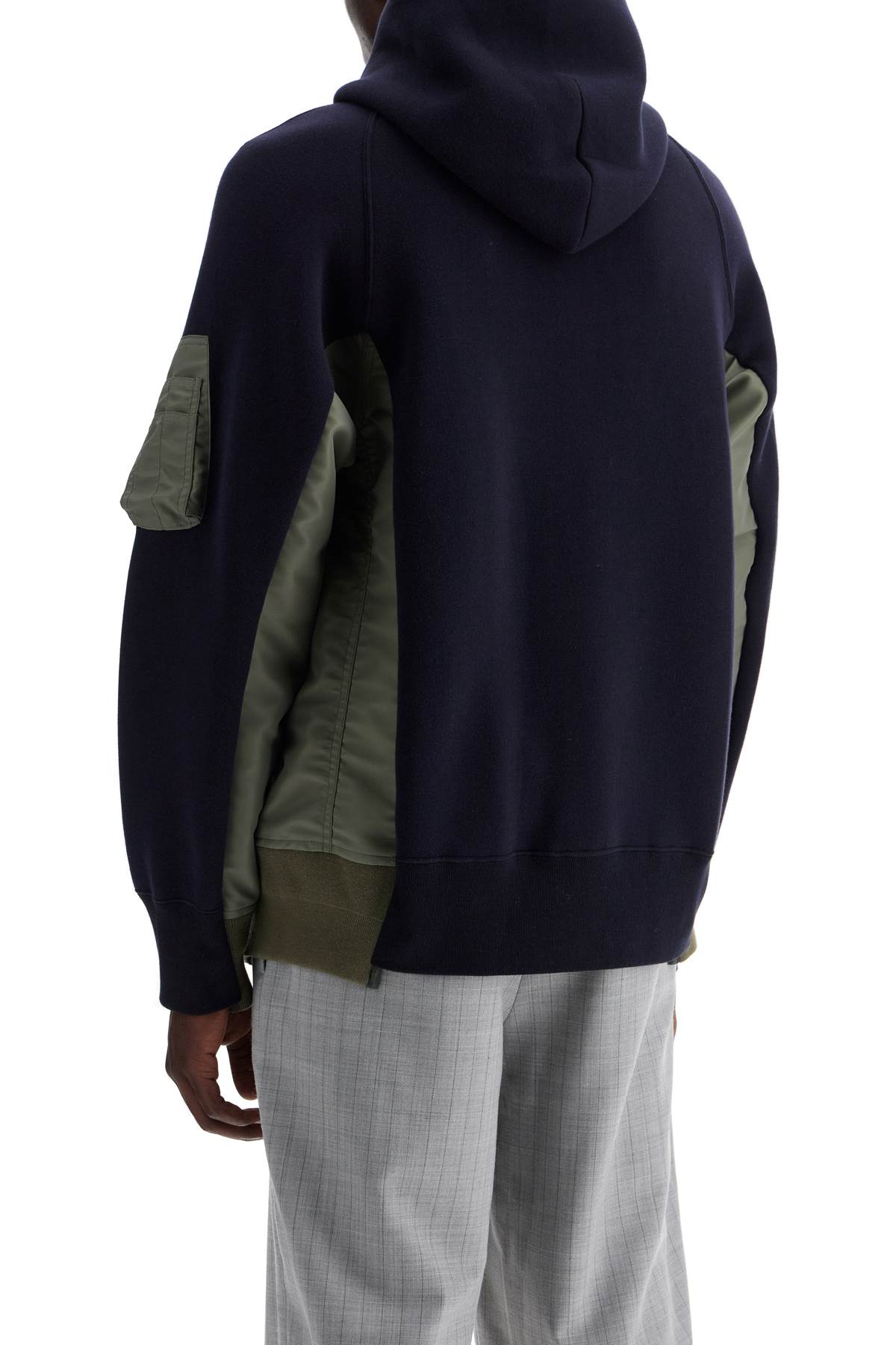 Shop Sacai Layered Effect Sweatshirt Style Bomber In Navy×khaki (blue)