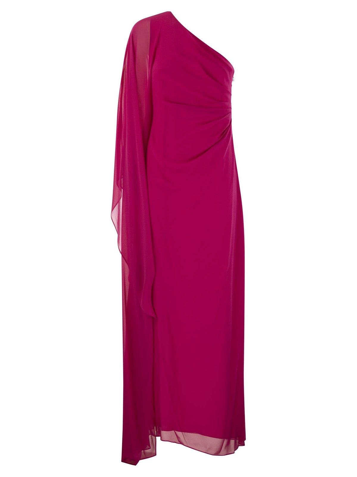 Shop Max Mara Gathered One-shoulder Dress In Fuchsia