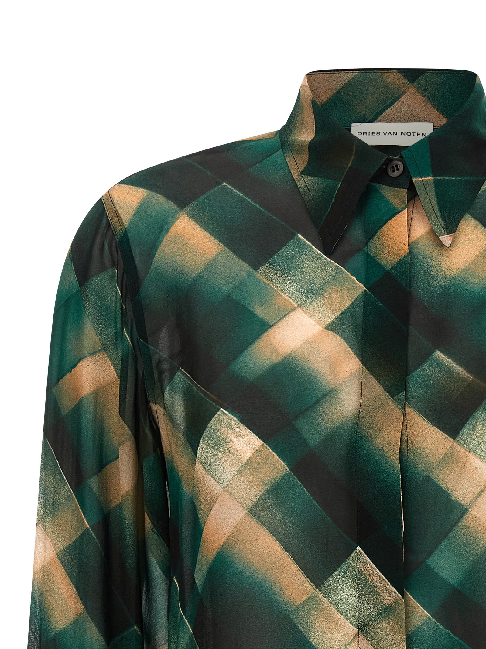 Dries Van Noten Sheer Fabric Pointed Collar Long Sleeves Shirt In Green