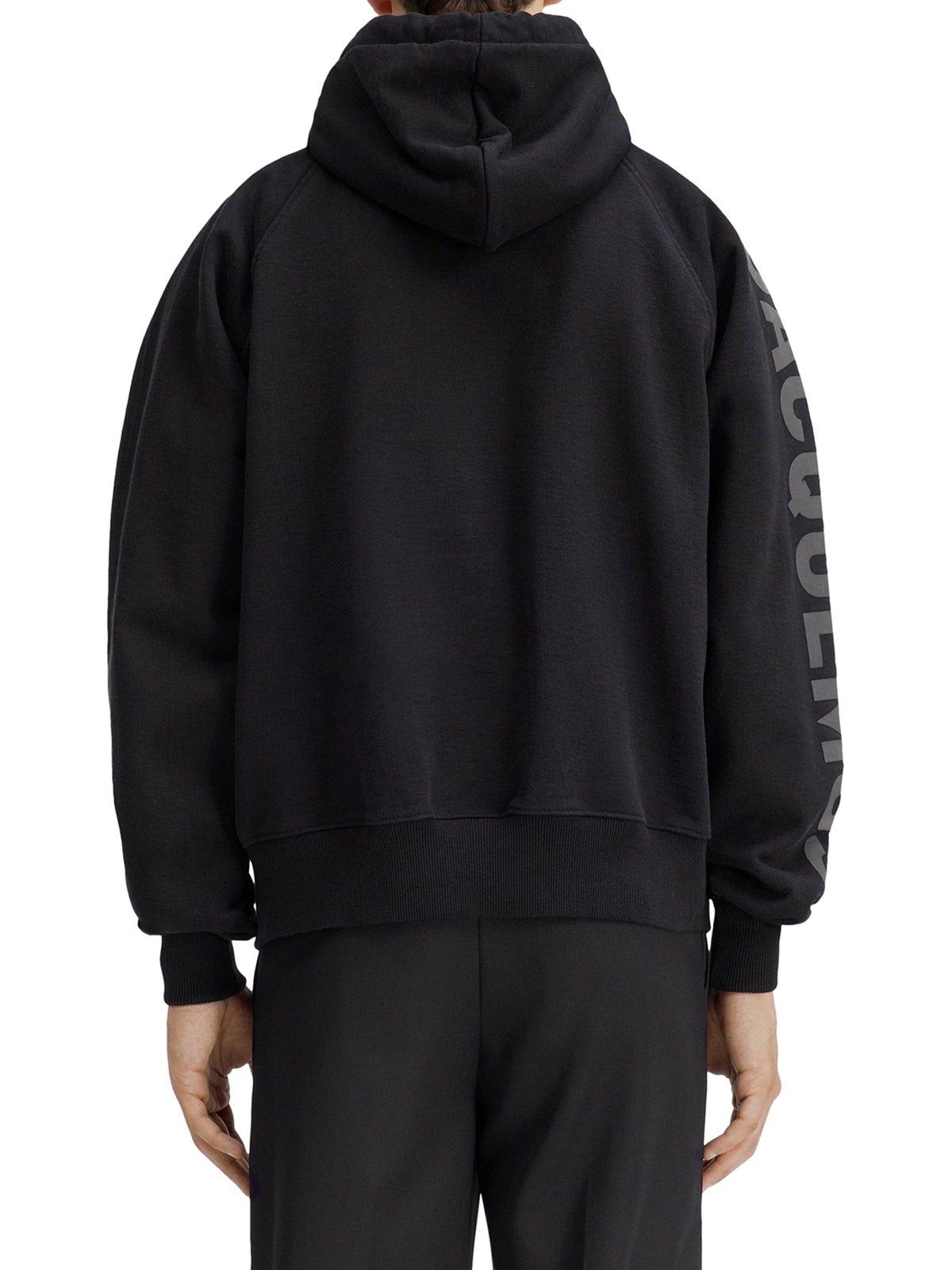 Shop Jacquemus Logo Sleeve Hoodie In Black