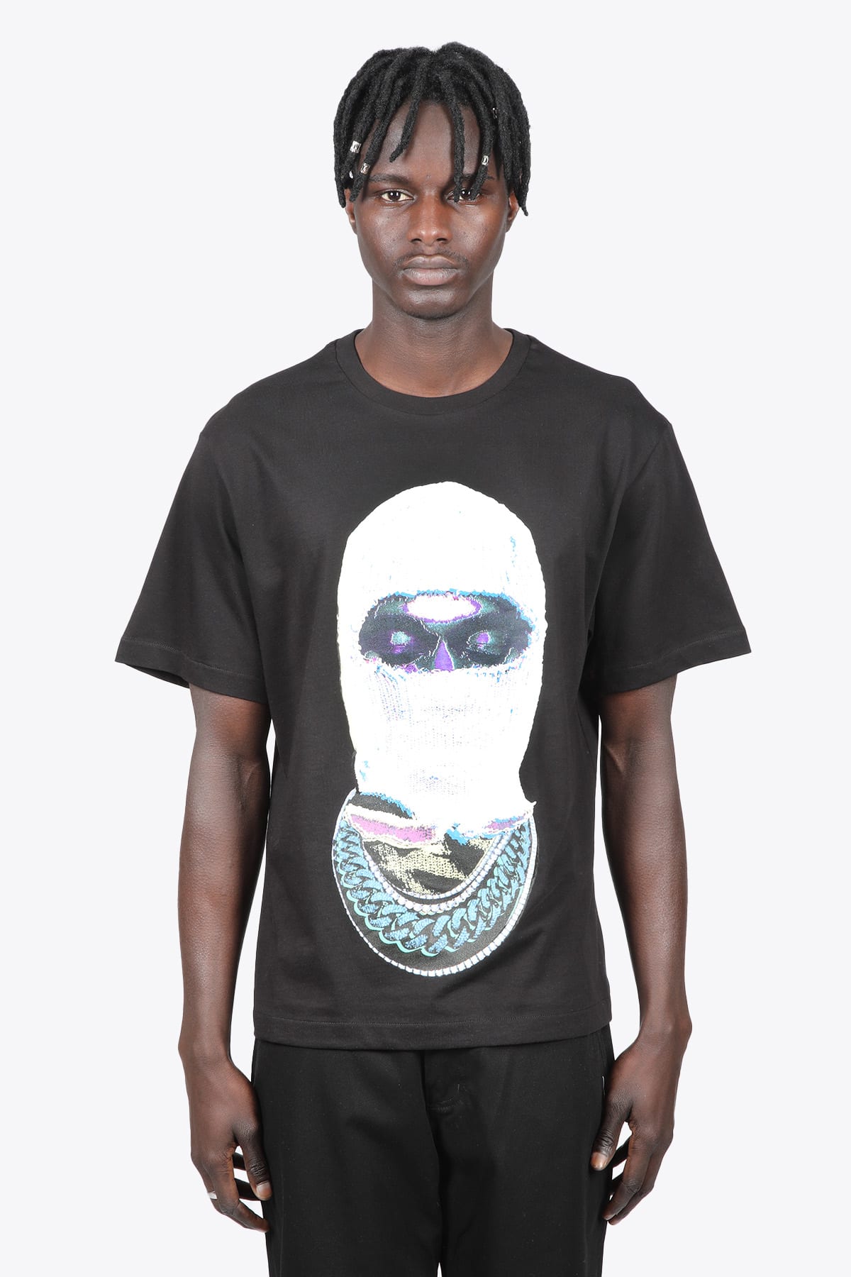 Ih nom uh nit T-shirt Relaxed Fit With Mask21 Milk On Front Black cotton t-shirt with photographic print