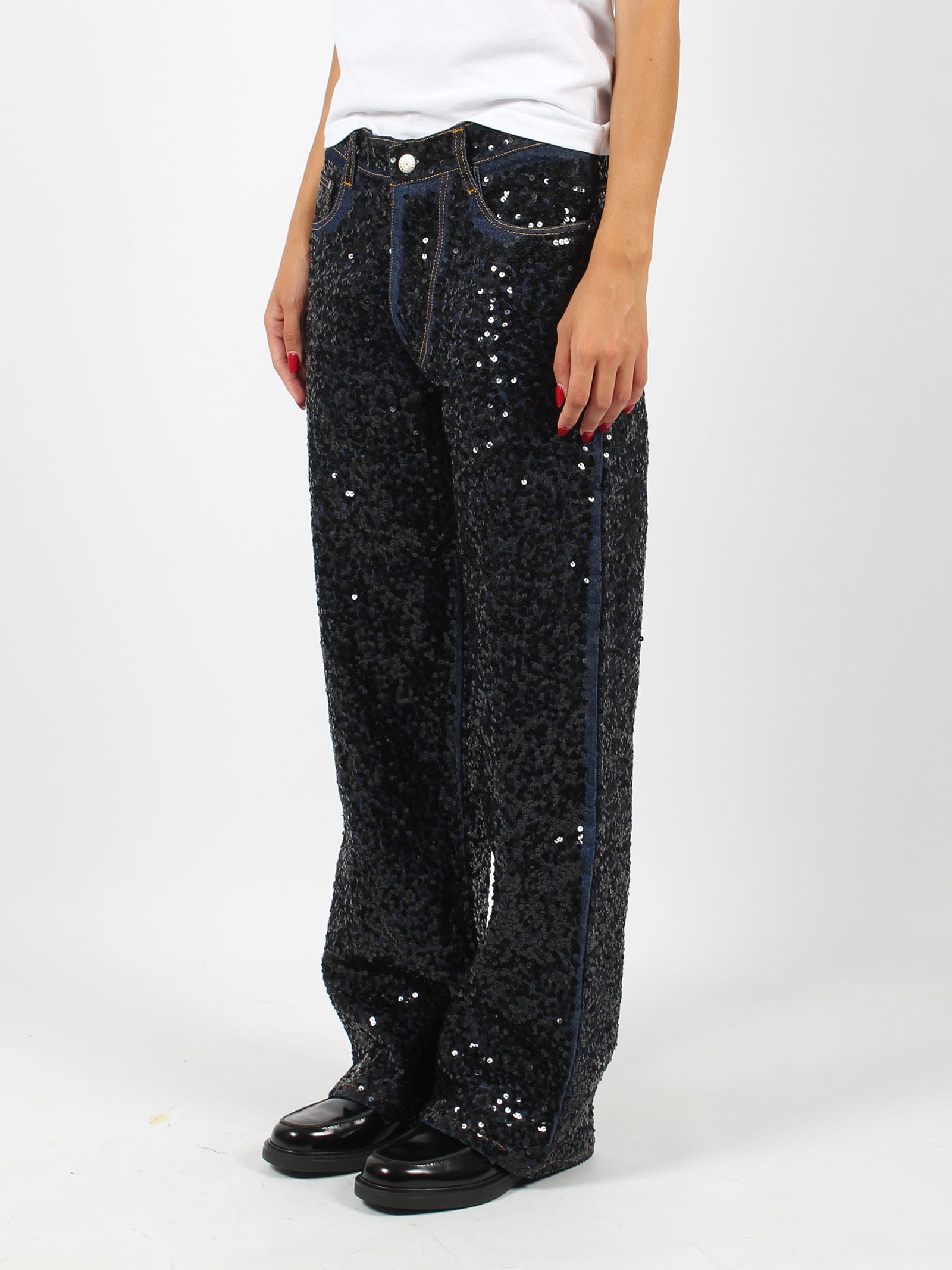 Shop P.a.r.o.s.h Guff Paillettes Jeans In Blue