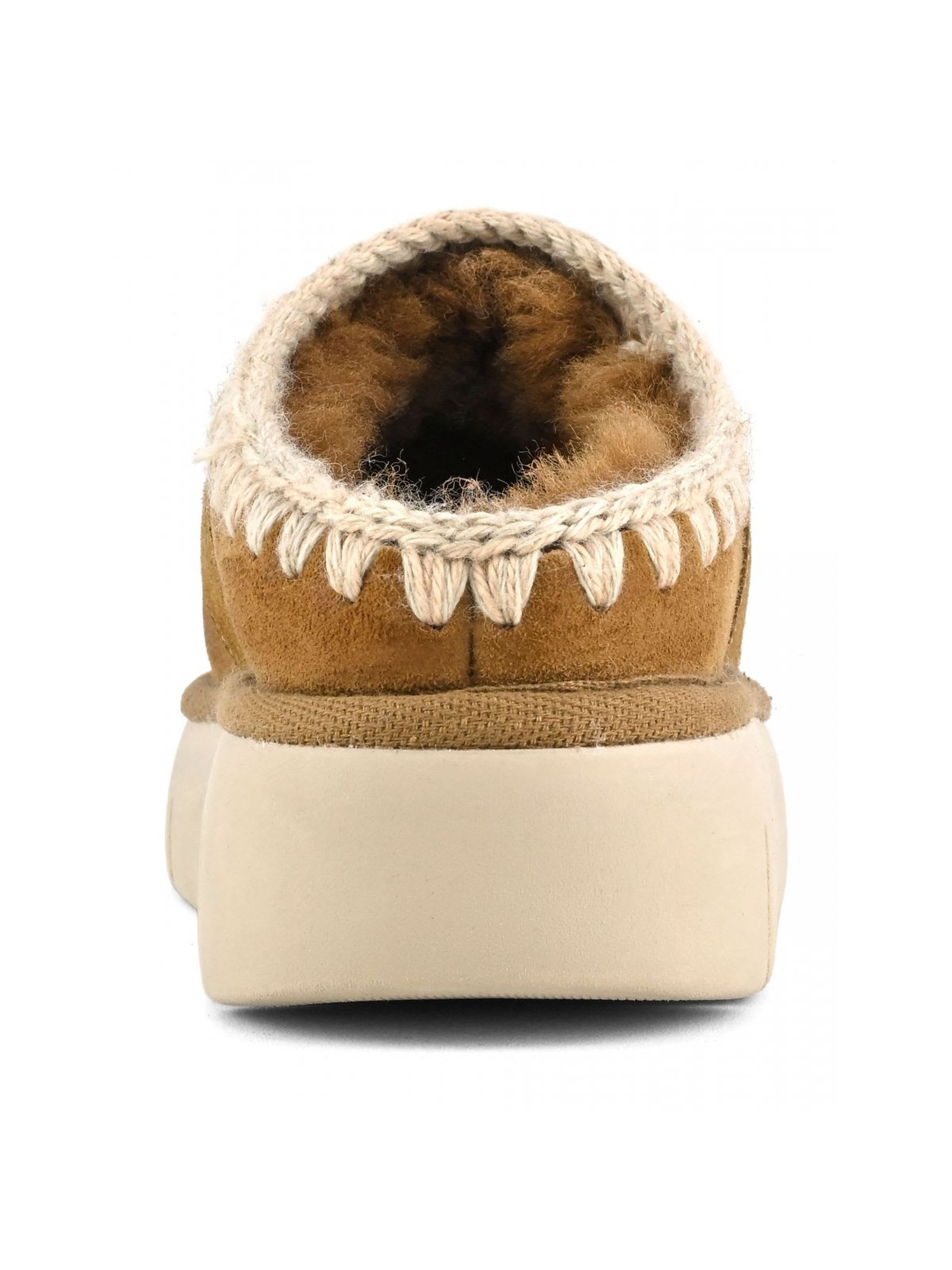 Mou Logo-lettering Crochet-trim Suede Mules In Marrone