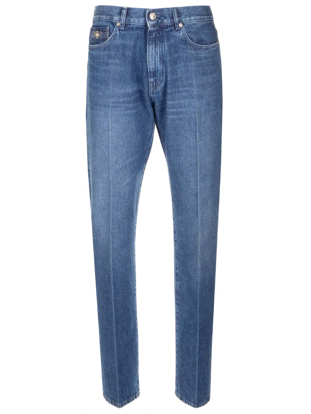 Shop Versace Straight Leg Jeans In Washedmediumblue
