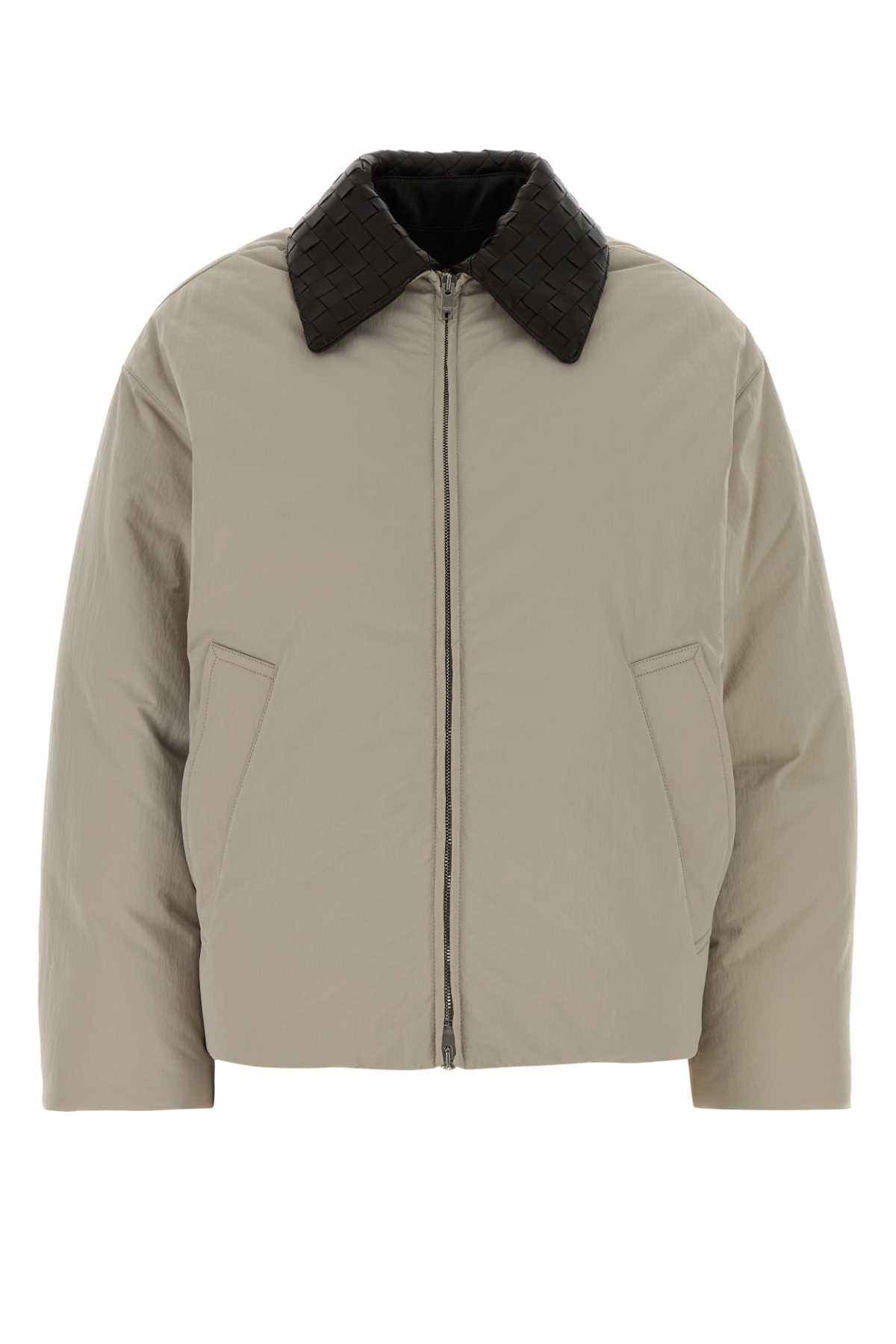 Bottega Veneta Sand Nylon Down Jacket In Gray