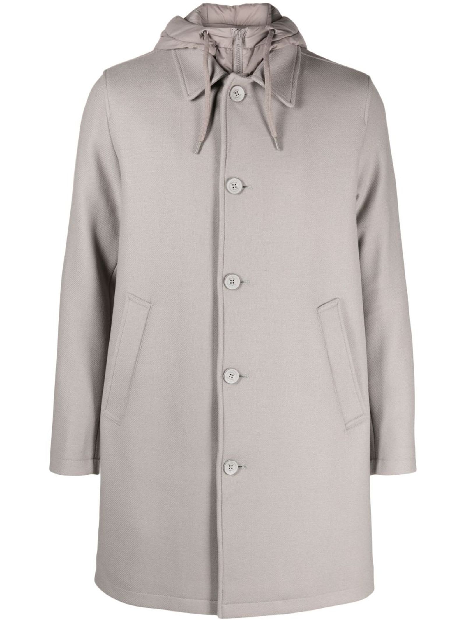 Herno Grey Virgin Wool Blend Parka Coat In Dove Grey