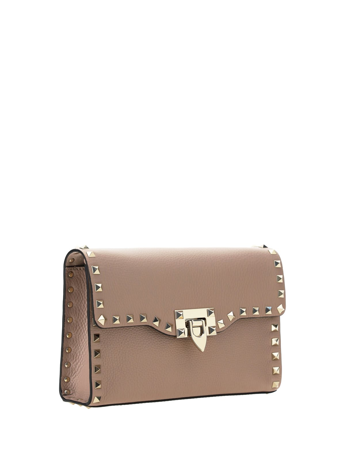 Shop Valentino Garavani Rockstud Foldover Top Small Shoulder Bag In Powder