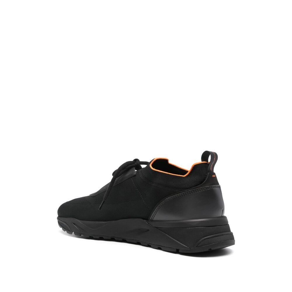 Santoni Lace-up Leather And Fabric Sneakers In Black