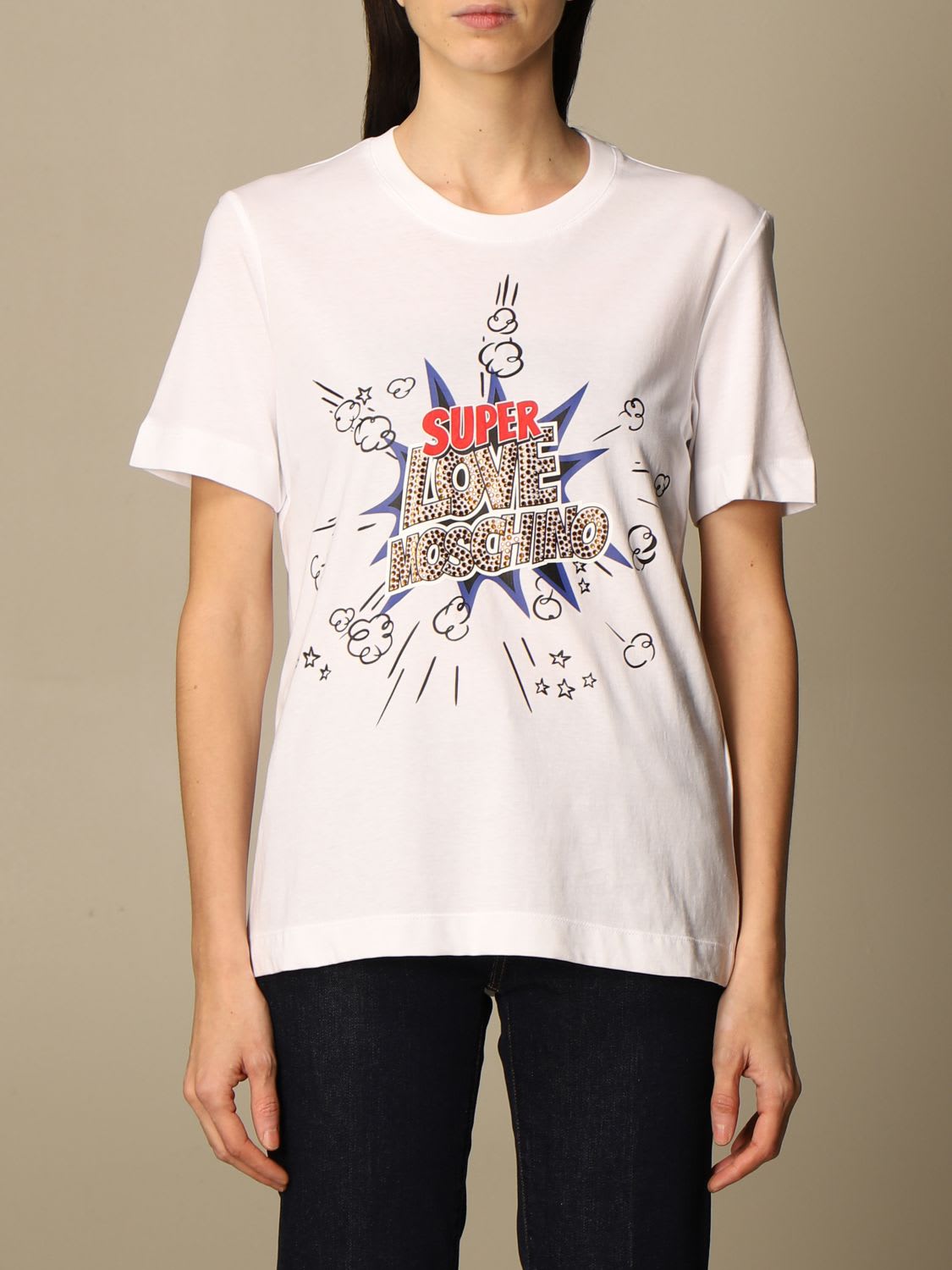 Love Moschino T-shirt Love Moschino Cotton T-shirt With Rhinestone Logo Print